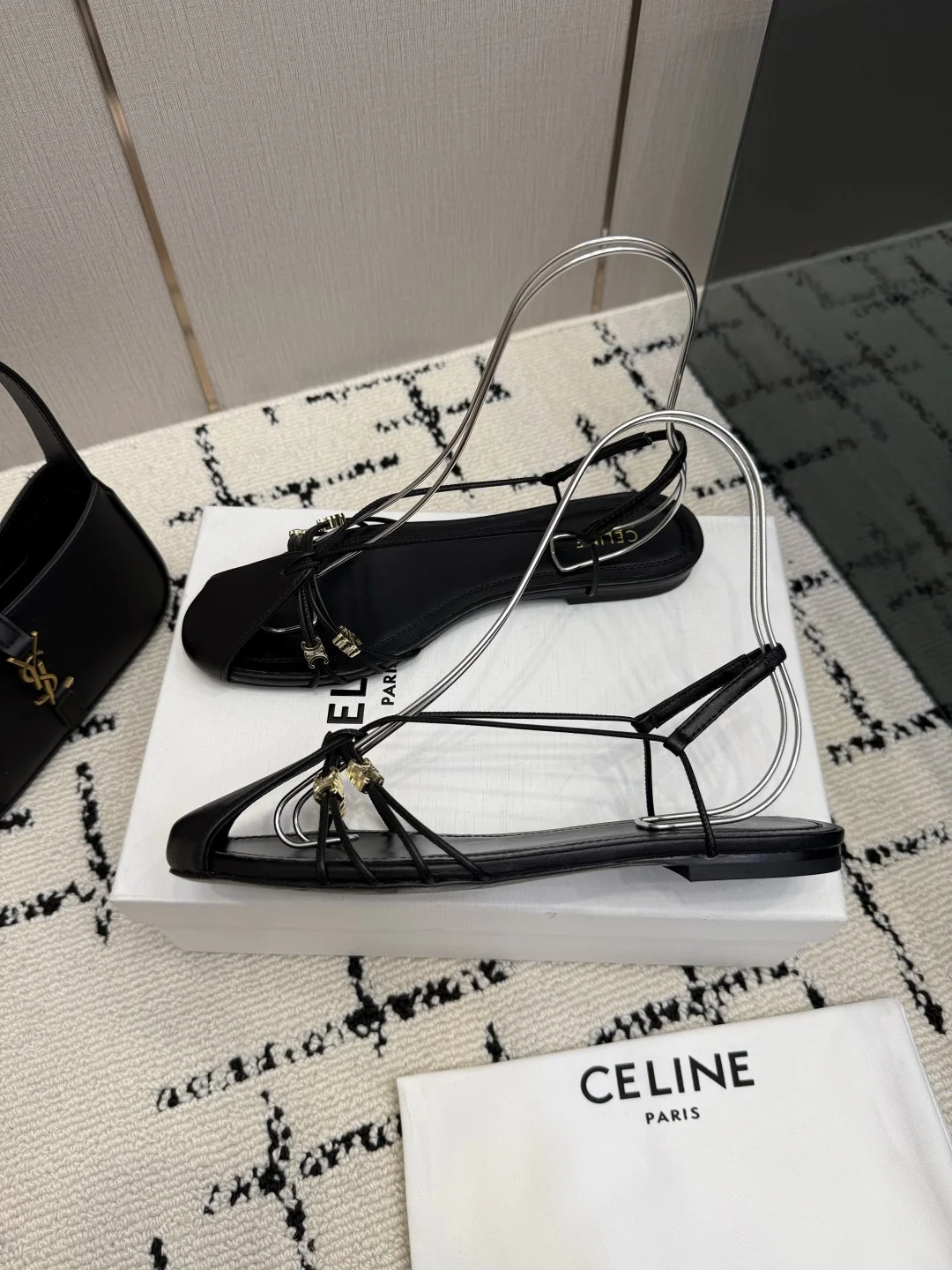 CELINE Sandals Genuine Leather Black-Gold EU35-40 B70202609110290 - Image 5