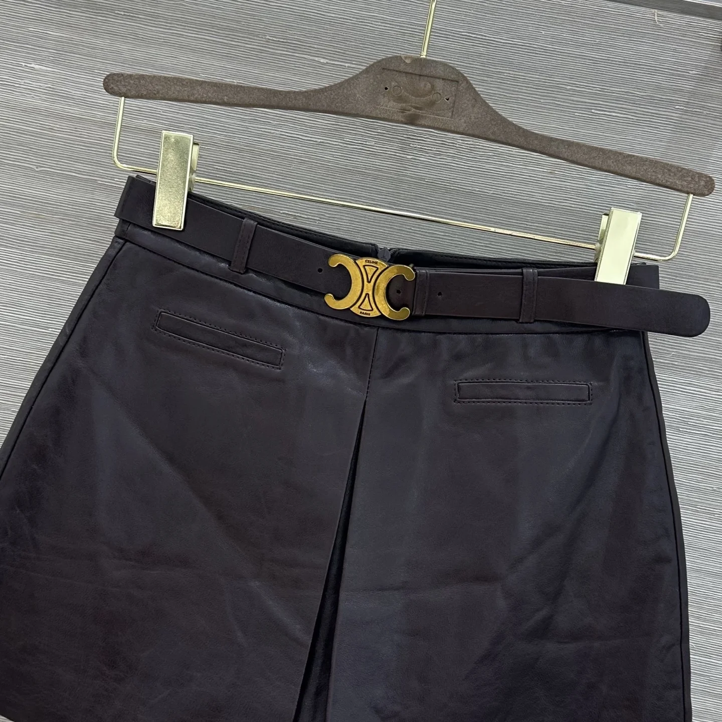 CELINE Shorts Lamb Leather Brown-Gold 36-40 E25202609062073 - Image 2