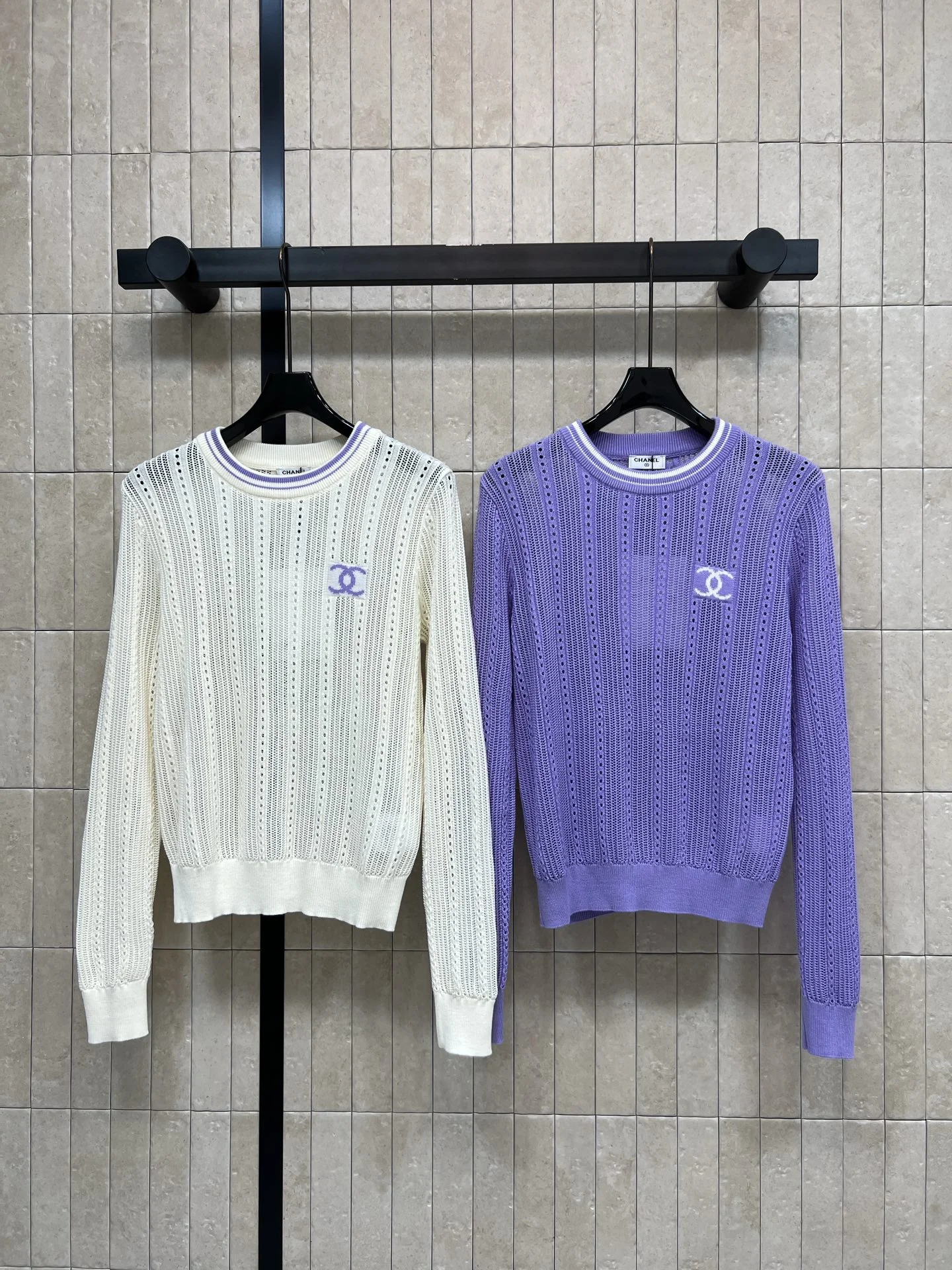 CELINE Sweaters Wool Knit White-Purple S-L A95202609061603