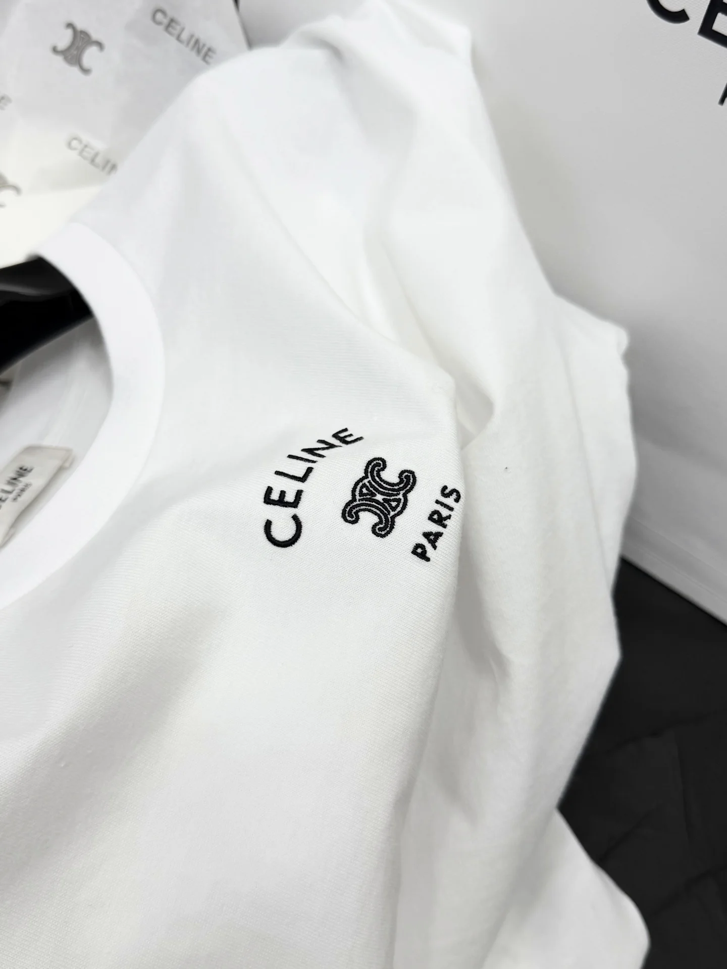CELINE T-shirts Cotton White-Black S-M-L B15202609063632 - Image 4