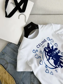 Alternative view of CELINE T-shirts White-Blue S-L A75202609061552