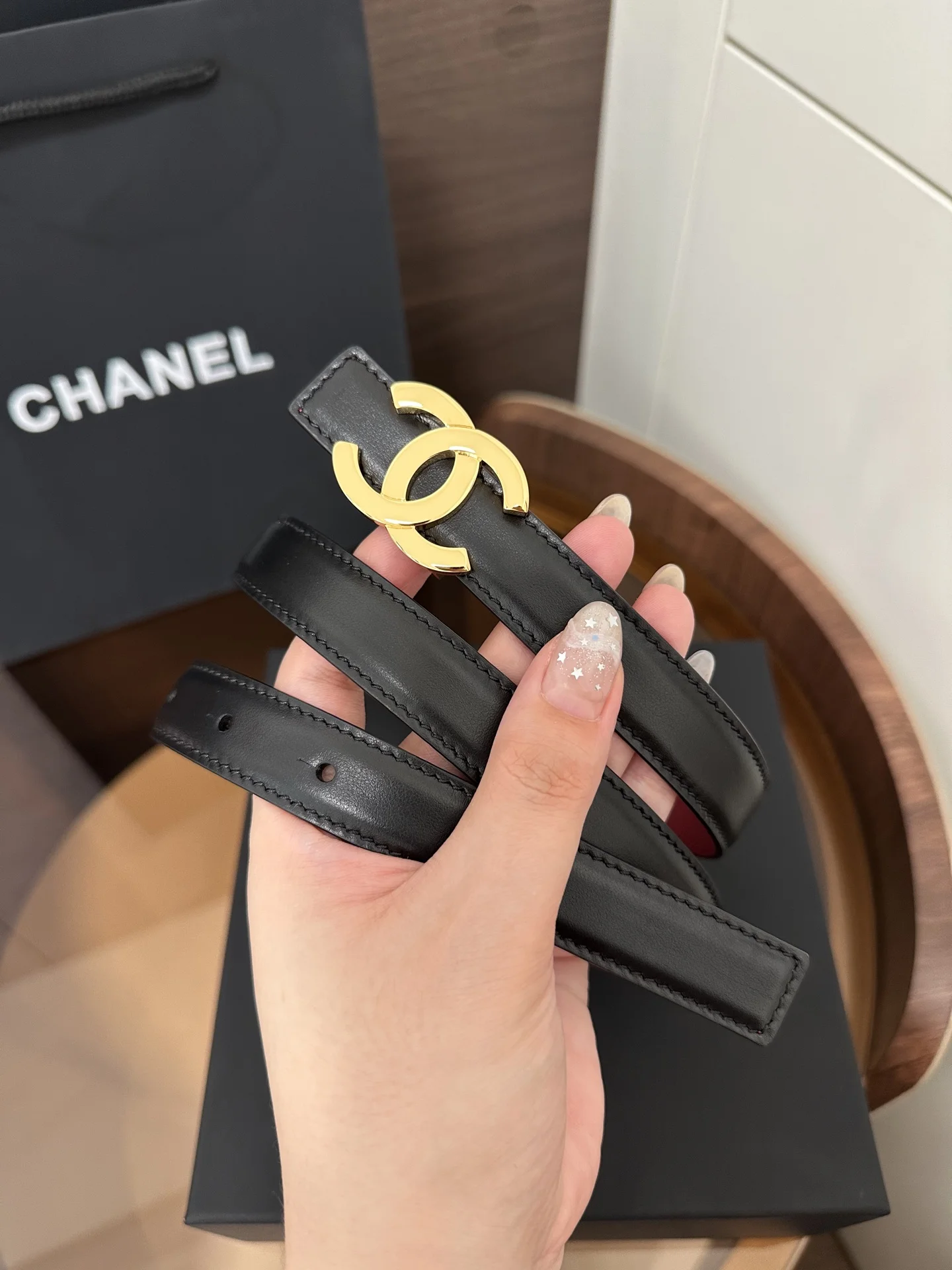 CHANEL Belts Black-Burgundy 2cm Width A60202609070221 - Image 2