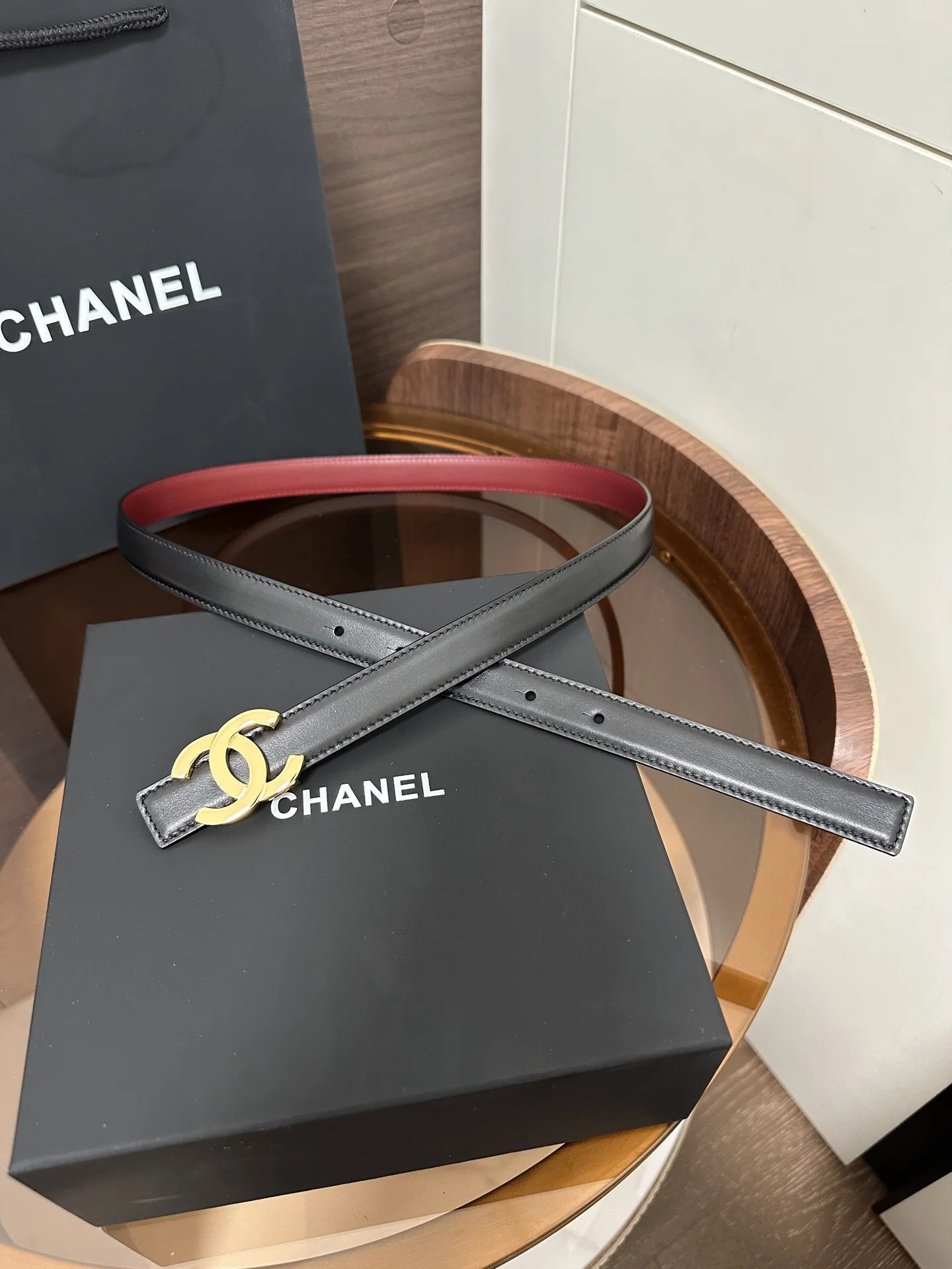 CHANEL Belts Black-Burgundy 2cm Width A60202609070221 - Image 3