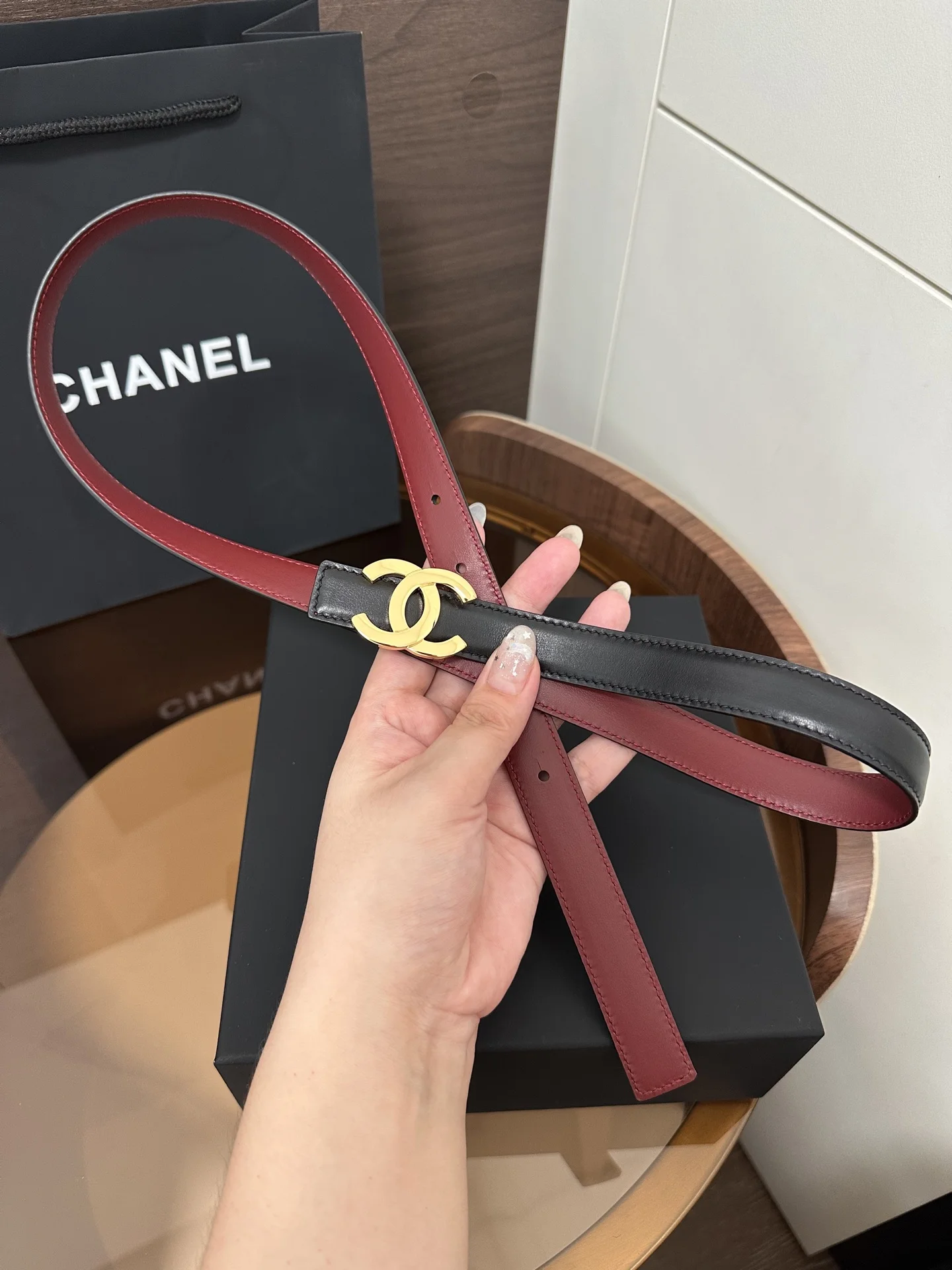 CHANEL Belts Black-Burgundy 2cm Width A60202609070221 - Image 4
