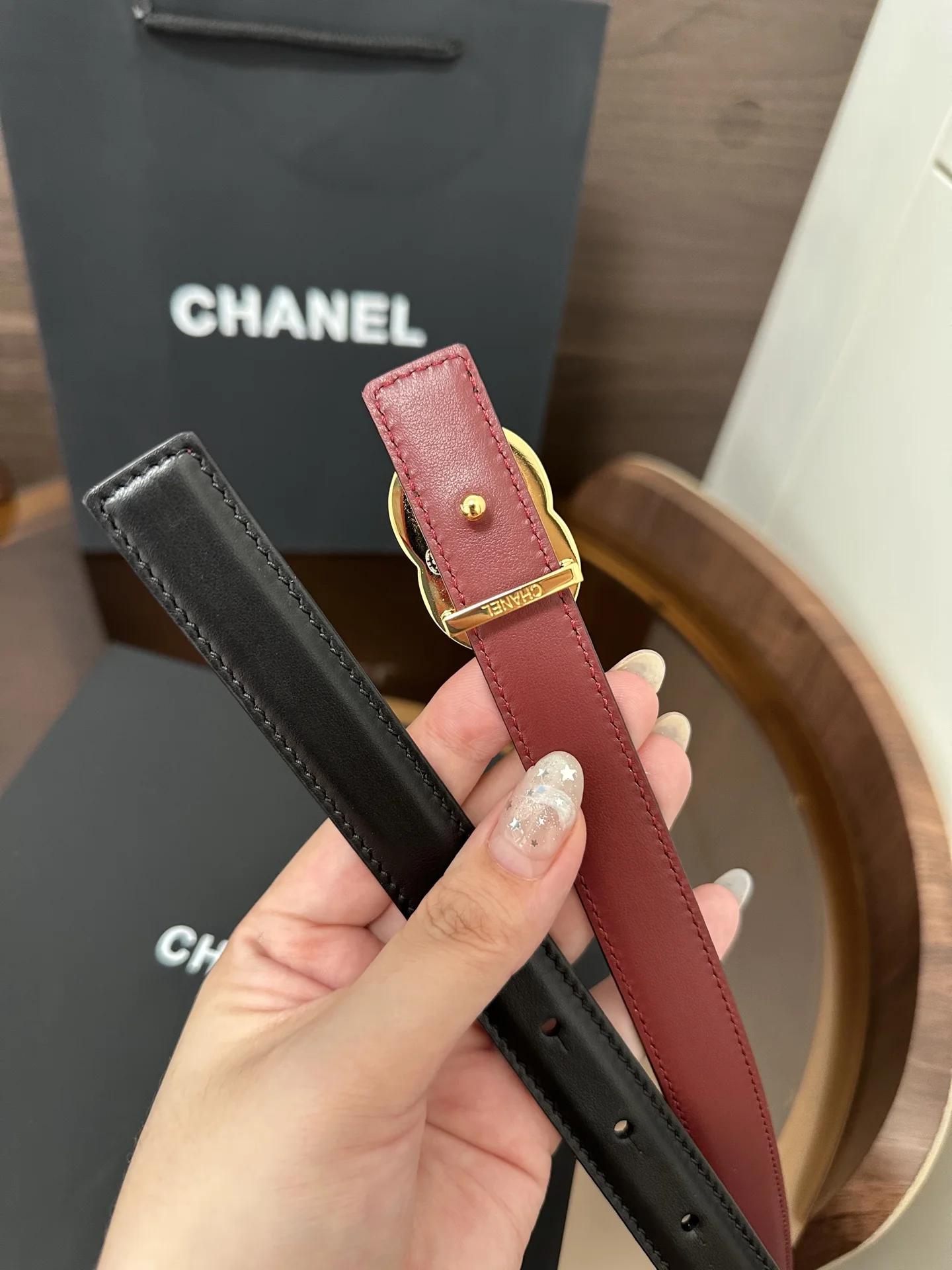 CHANEL Belts Black-Burgundy 2cm Width A60202609070221 - Image 5