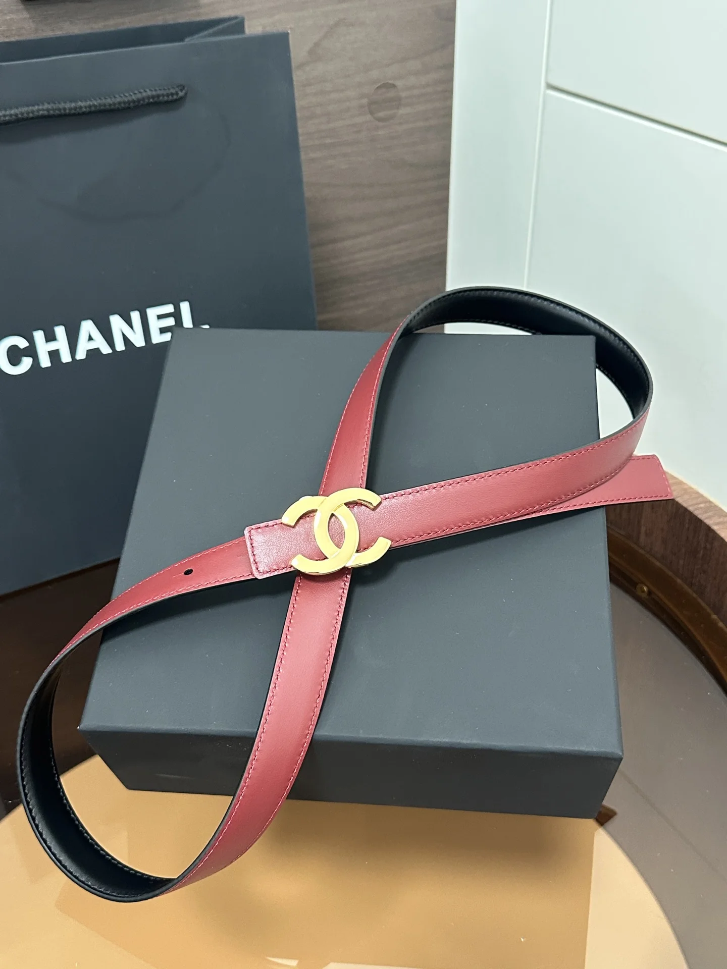 CHANEL Belts Black-Burgundy 2cm Width A60202609070221 - Image 6