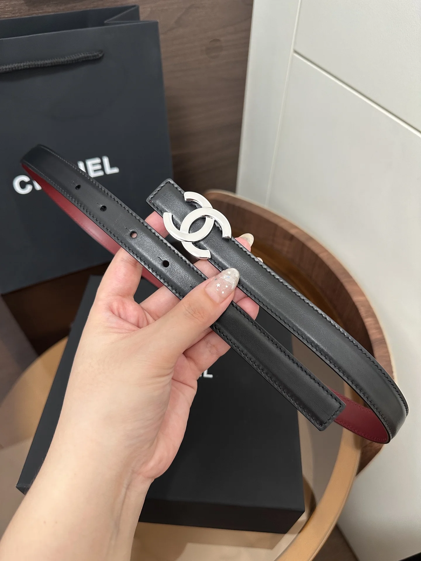 CHANEL Belts Black-Burgundy 2cm Width A60202609070221 - Image 7