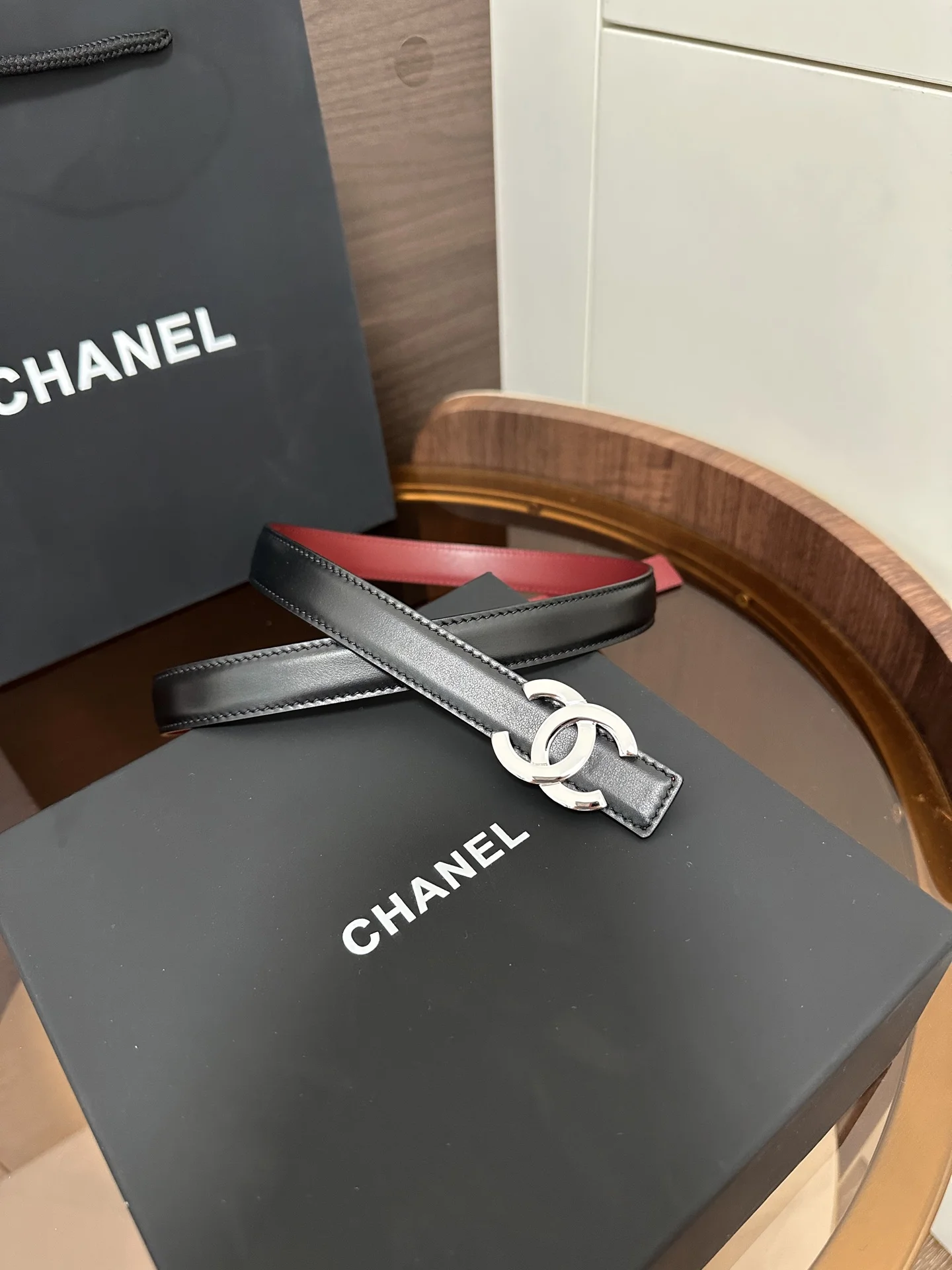 CHANEL Belts Black-Burgundy 2cm Width A60202609070221 - Image 8
