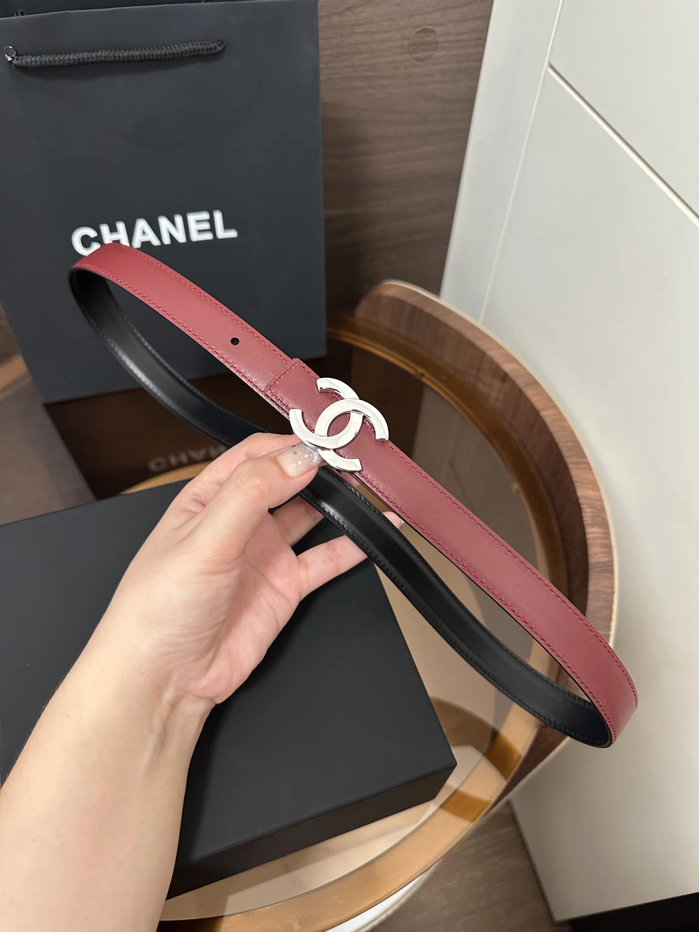 CHANEL Belts Black-Burgundy 2cm Width A60202609070221 - Image 9