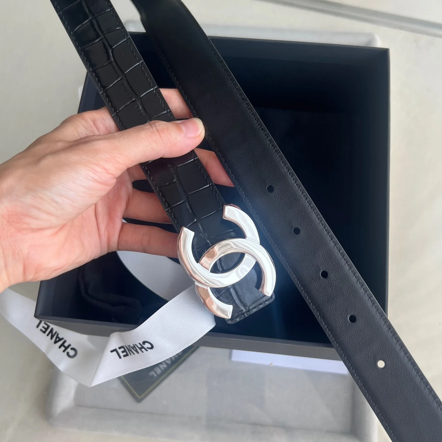 CHANEL Belts Black-Silver 30mm Width A60202609070471 - Image 2