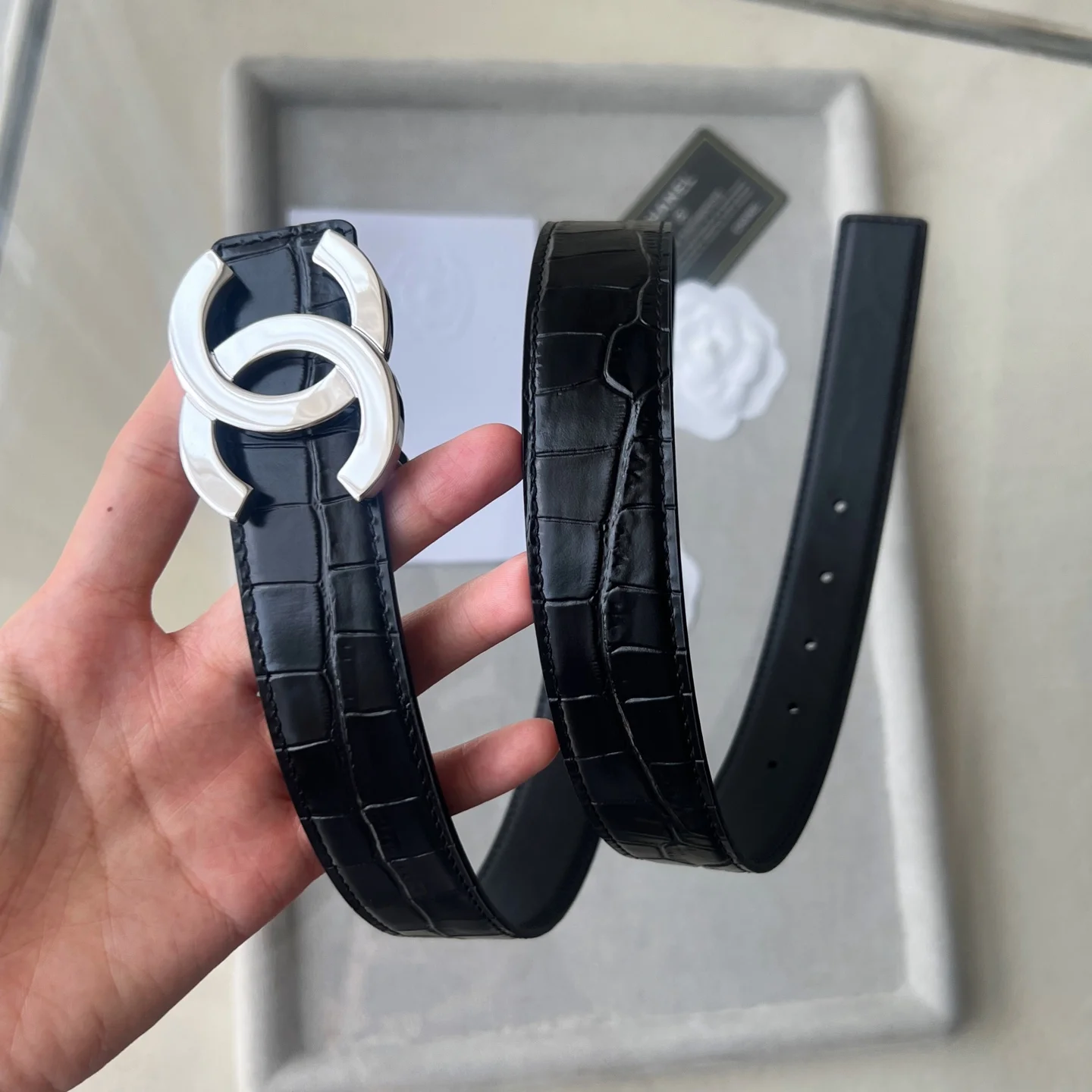CHANEL Belts Black-Silver 30mm Width A60202609070471 - Image 3