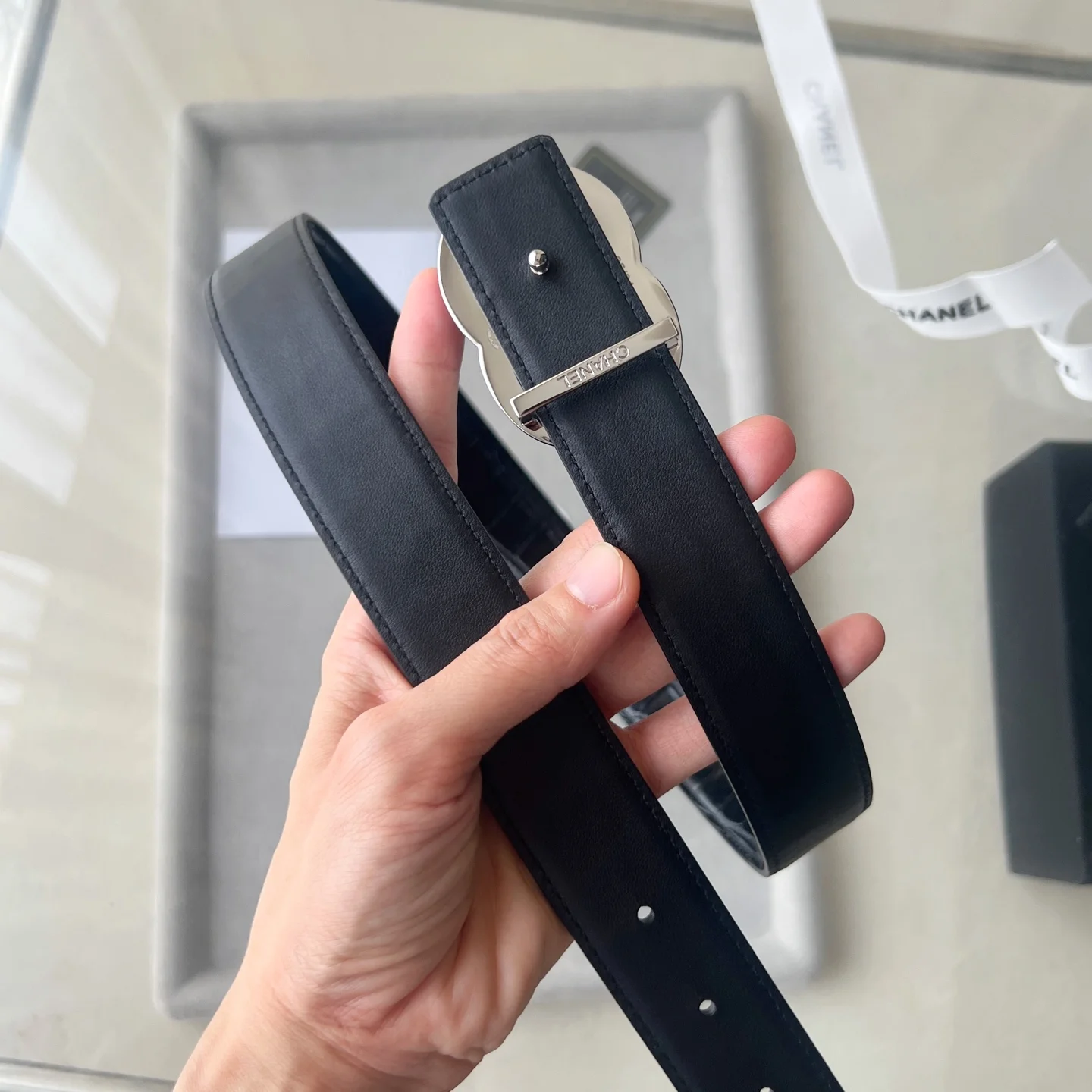 CHANEL Belts Black-Silver 30mm Width A60202609070471 - Image 7