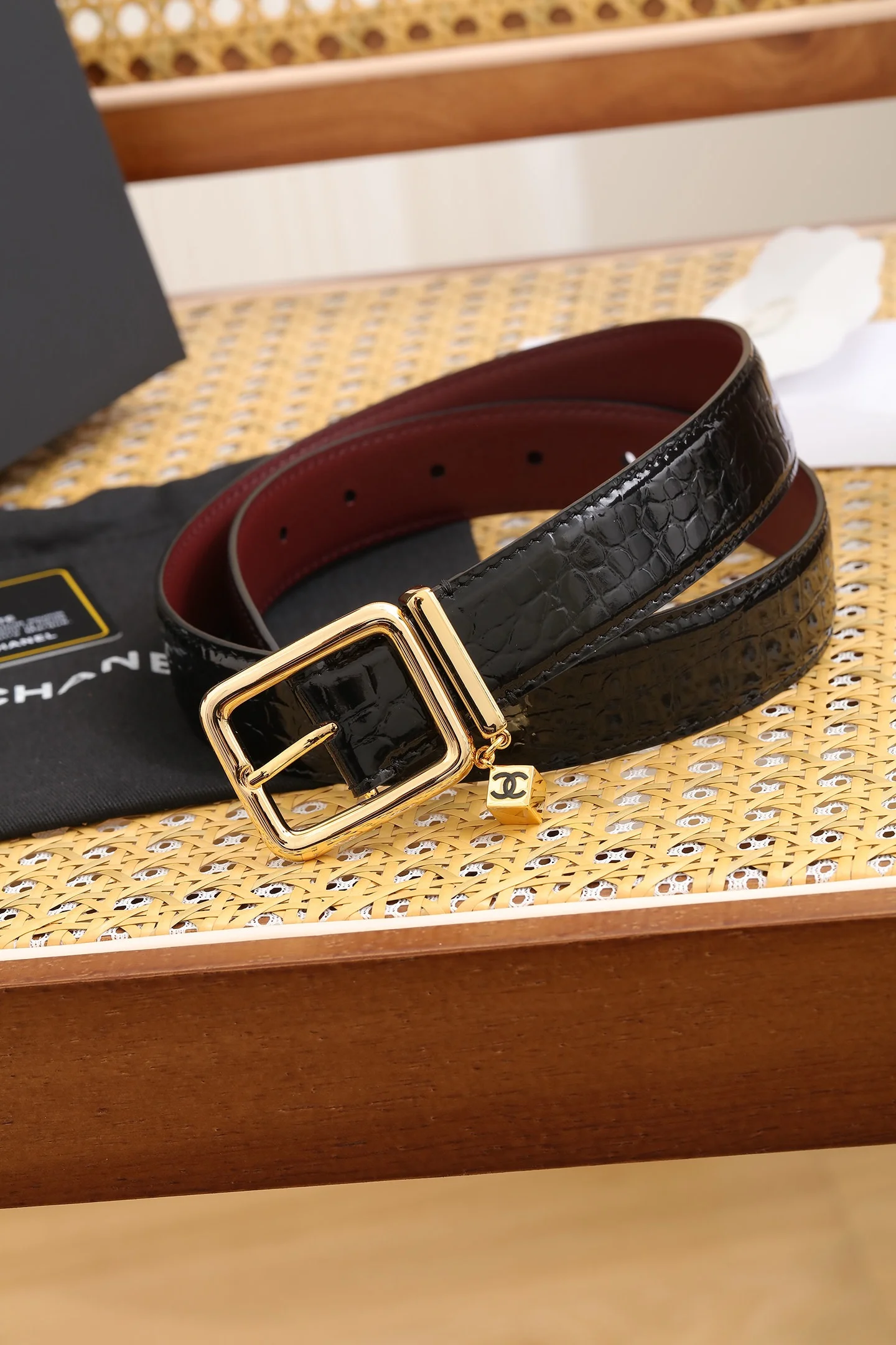 CHANEL Belts Calf Leather Black-Gold A80202609070447 - Image 2