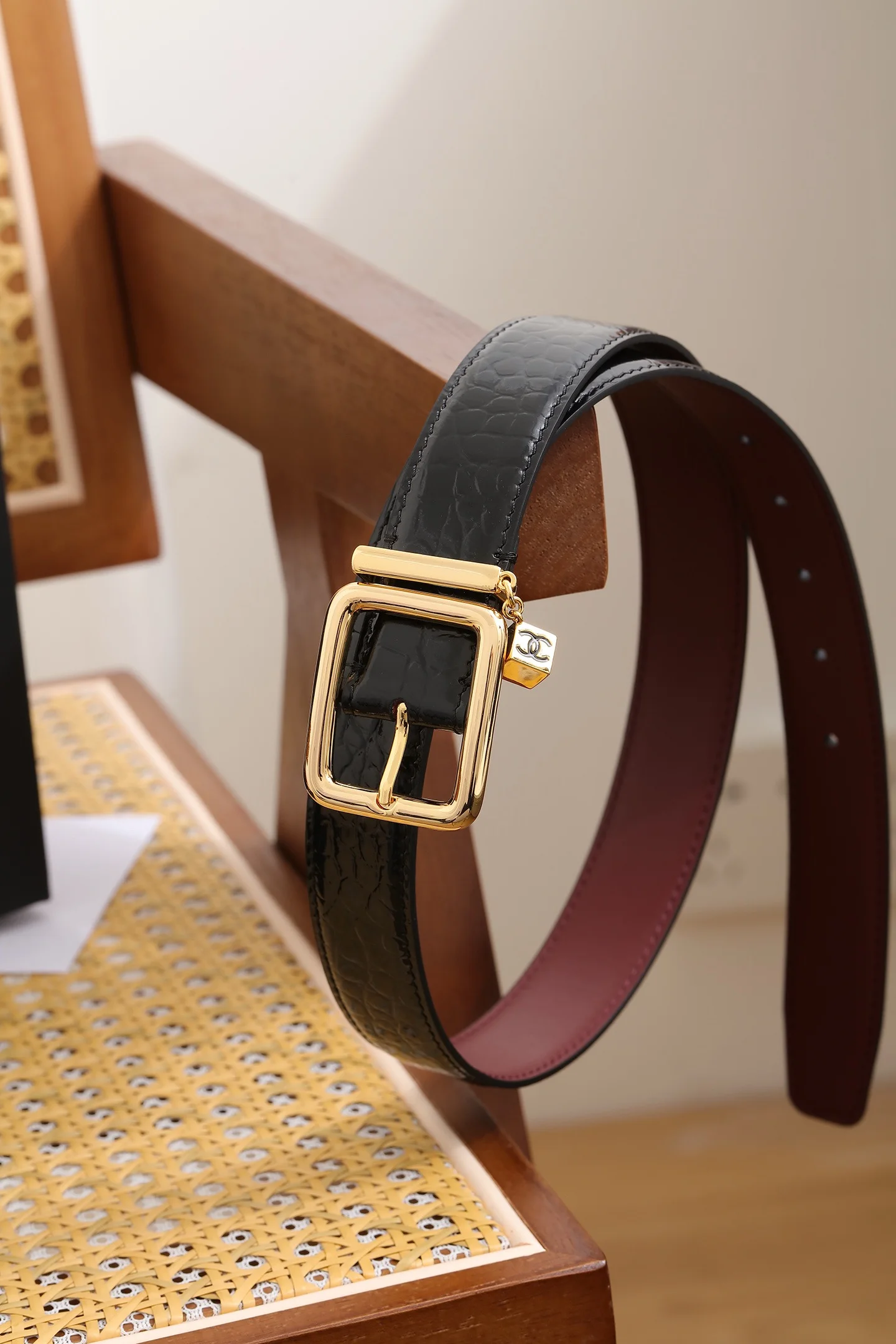 CHANEL Belts Calf Leather Black-Gold A80202609070447 - Image 3