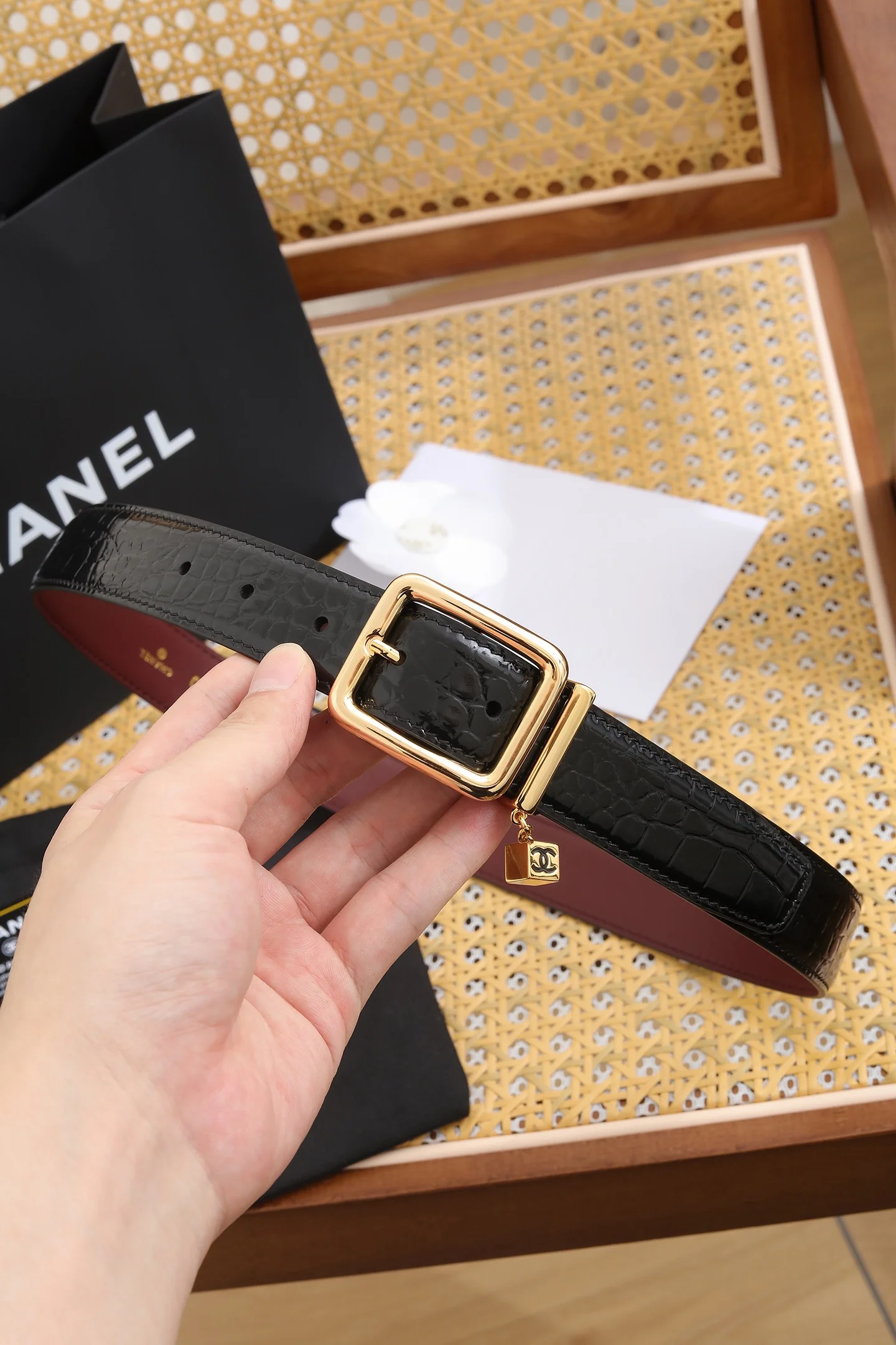 CHANEL Belts Calf Leather Black-Gold A80202609070447 - Image 8
