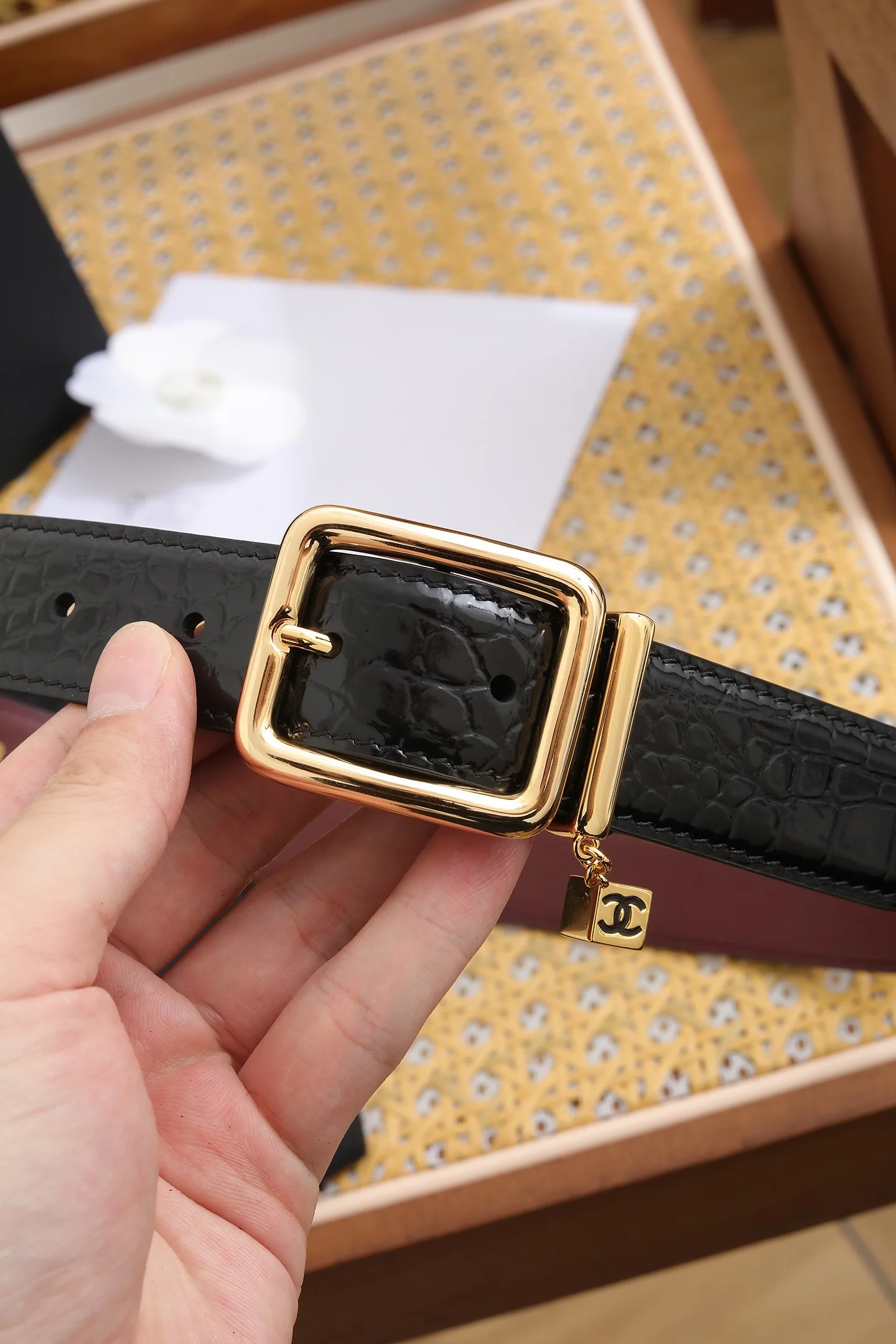 CHANEL Belts Calf Leather Black-Gold A80202609070447 - Image 9