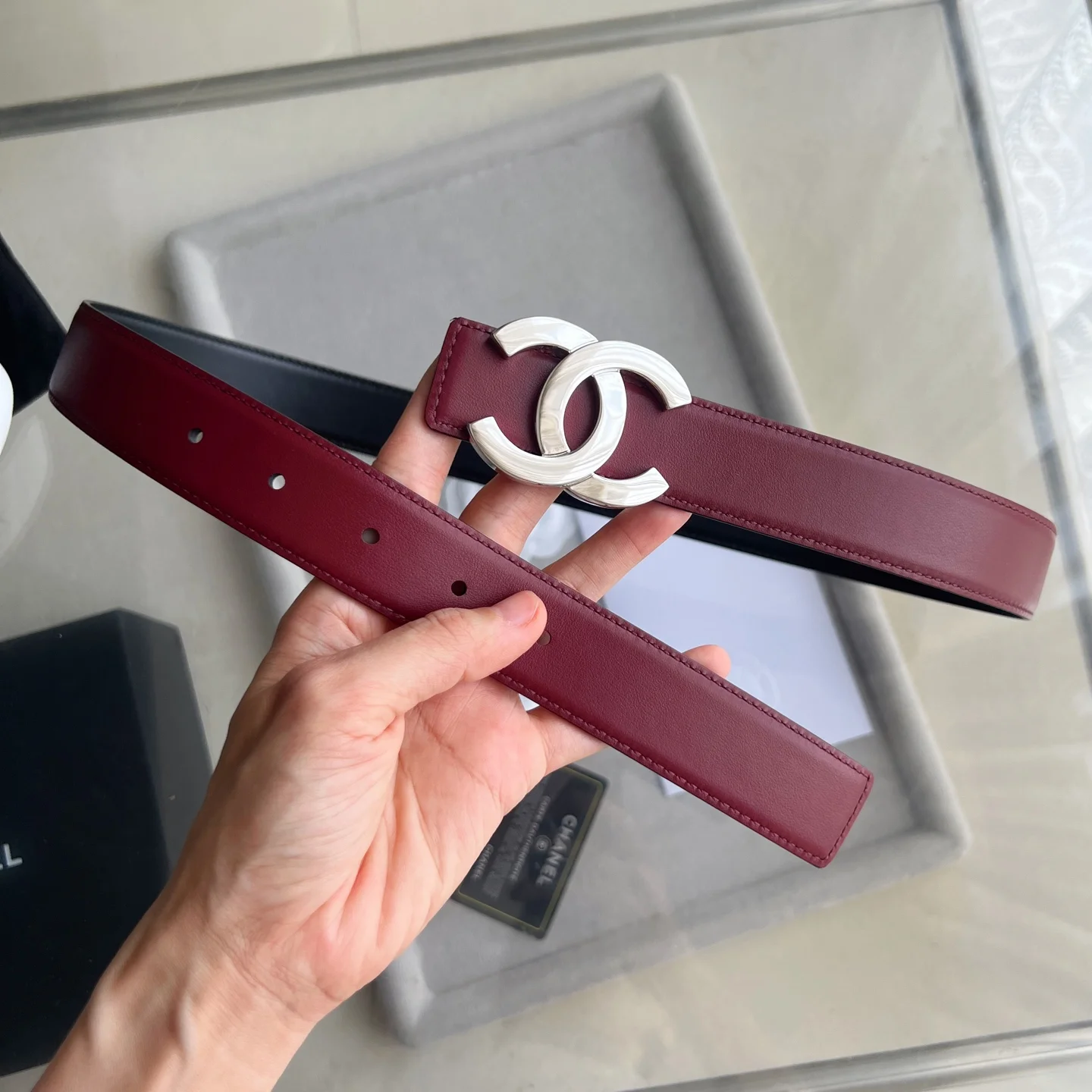 CHANEL Belts Calf Leather Black-Silver 30mm Width A60202609070466 - Image 4