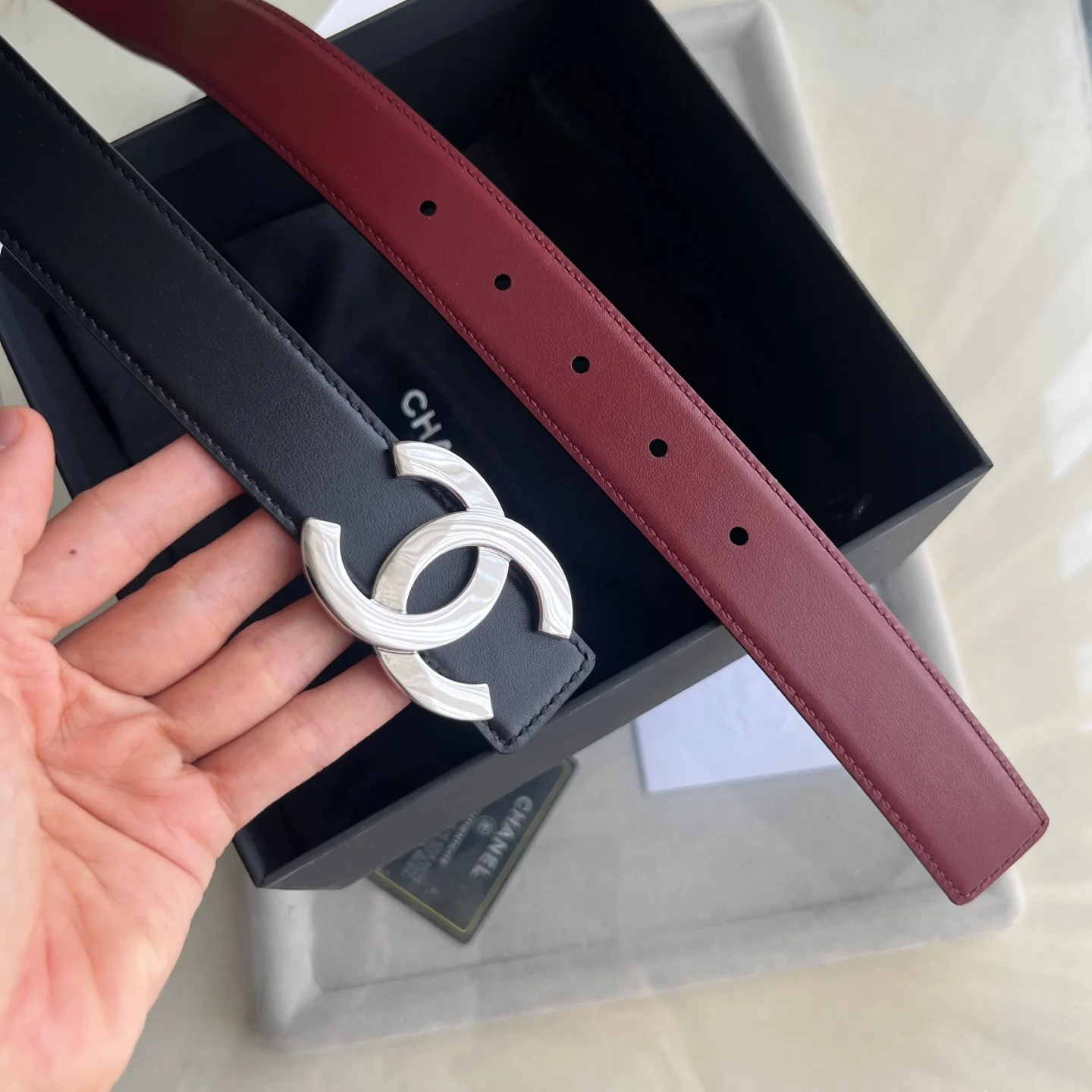 CHANEL Belts Calf Leather Black-Silver 30mm Width A60202609070466 - Image 7
