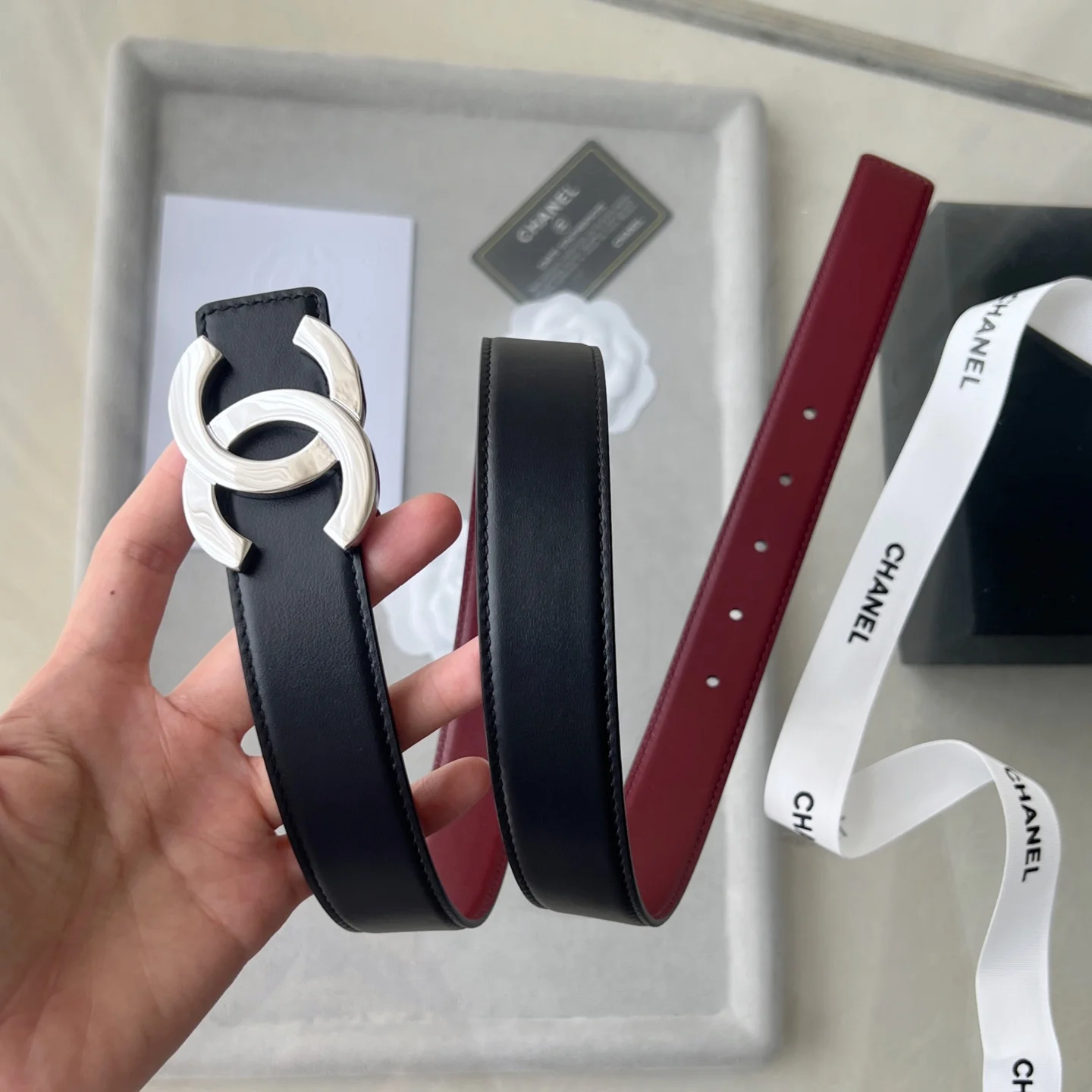 CHANEL Belts Calf Leather Black-Silver 30mm Width A60202609070466 - Image 8