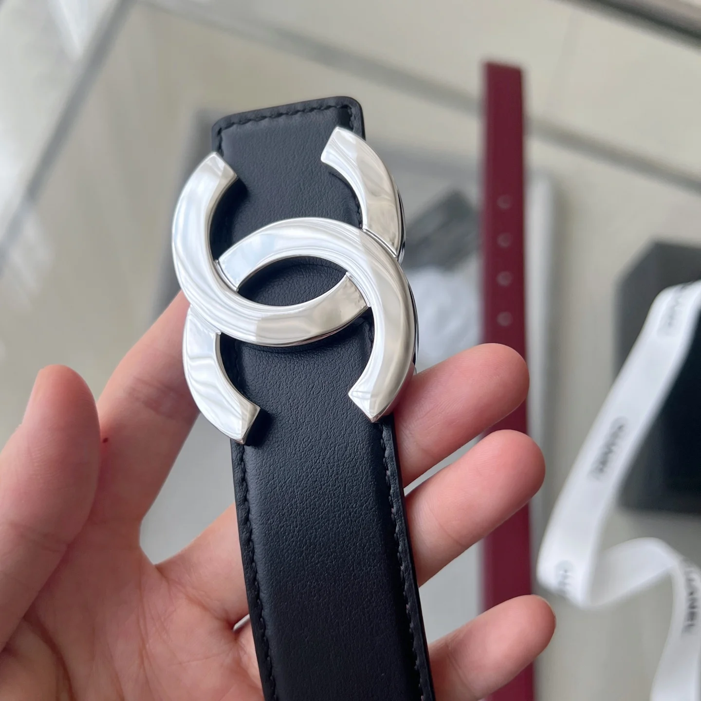 CHANEL Belts Calf Leather Black-Silver 30mm Width A60202609070466 - Image 9