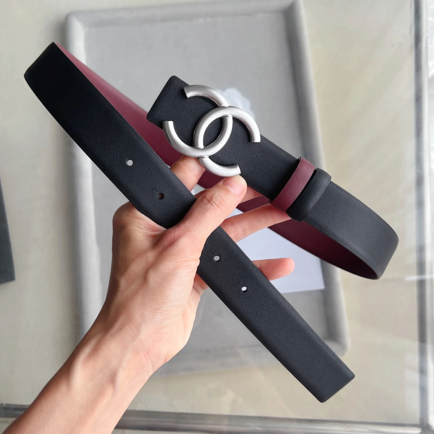 CHANEL Belts Calf Leather Black-Silver-Red 30mm Width A60202609070353 - Image 9
