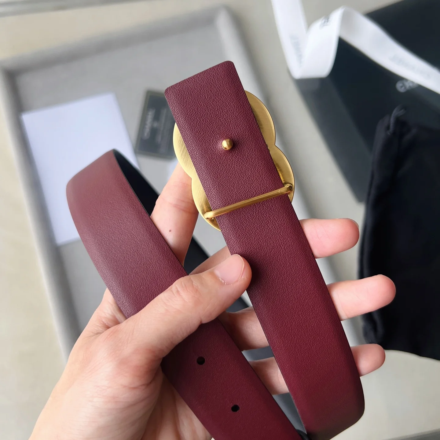 CHANEL Belts Calfskin Leather Black-Gold-Red 30mm Width A60202609070354 - Image 5