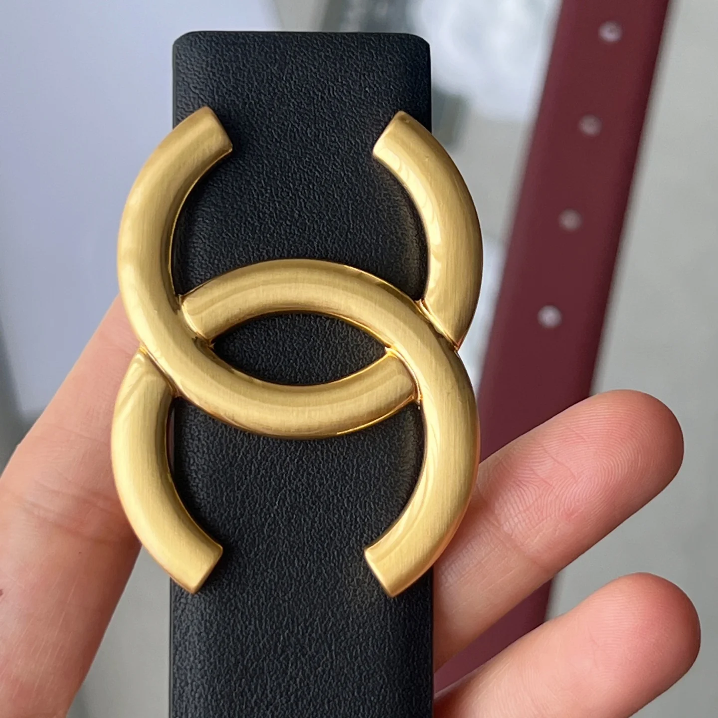 CHANEL Belts Calfskin Leather Black-Gold-Red 30mm Width A60202609070354 - Image 6