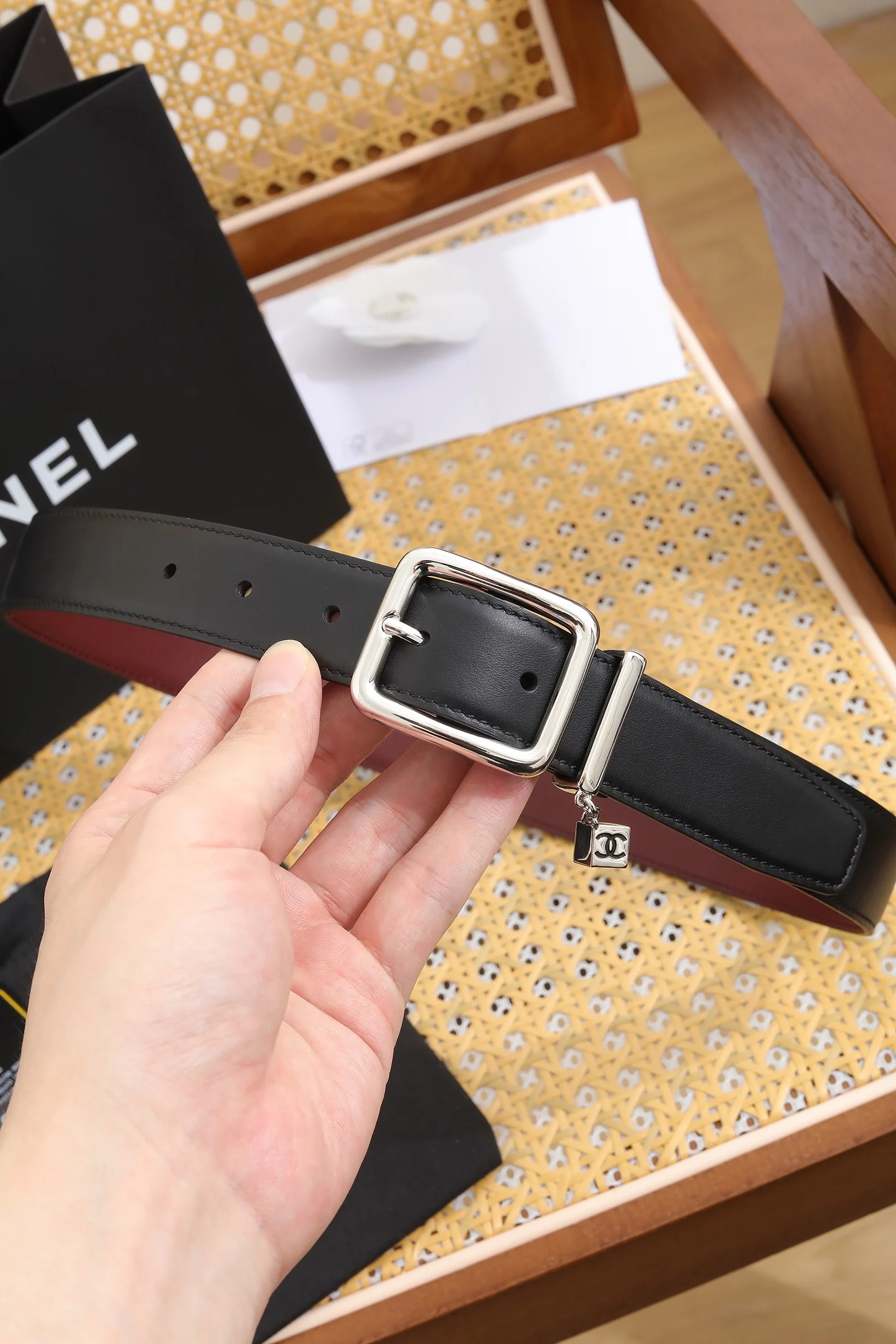 CHANEL Belts Calfskin Leather Black-Silver A80202609070449 - Image 8