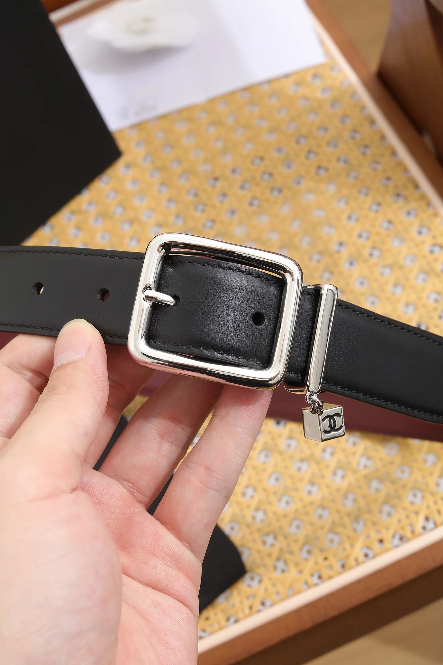 CHANEL Belts Calfskin Leather Black-Silver A80202609070449 - Image 9