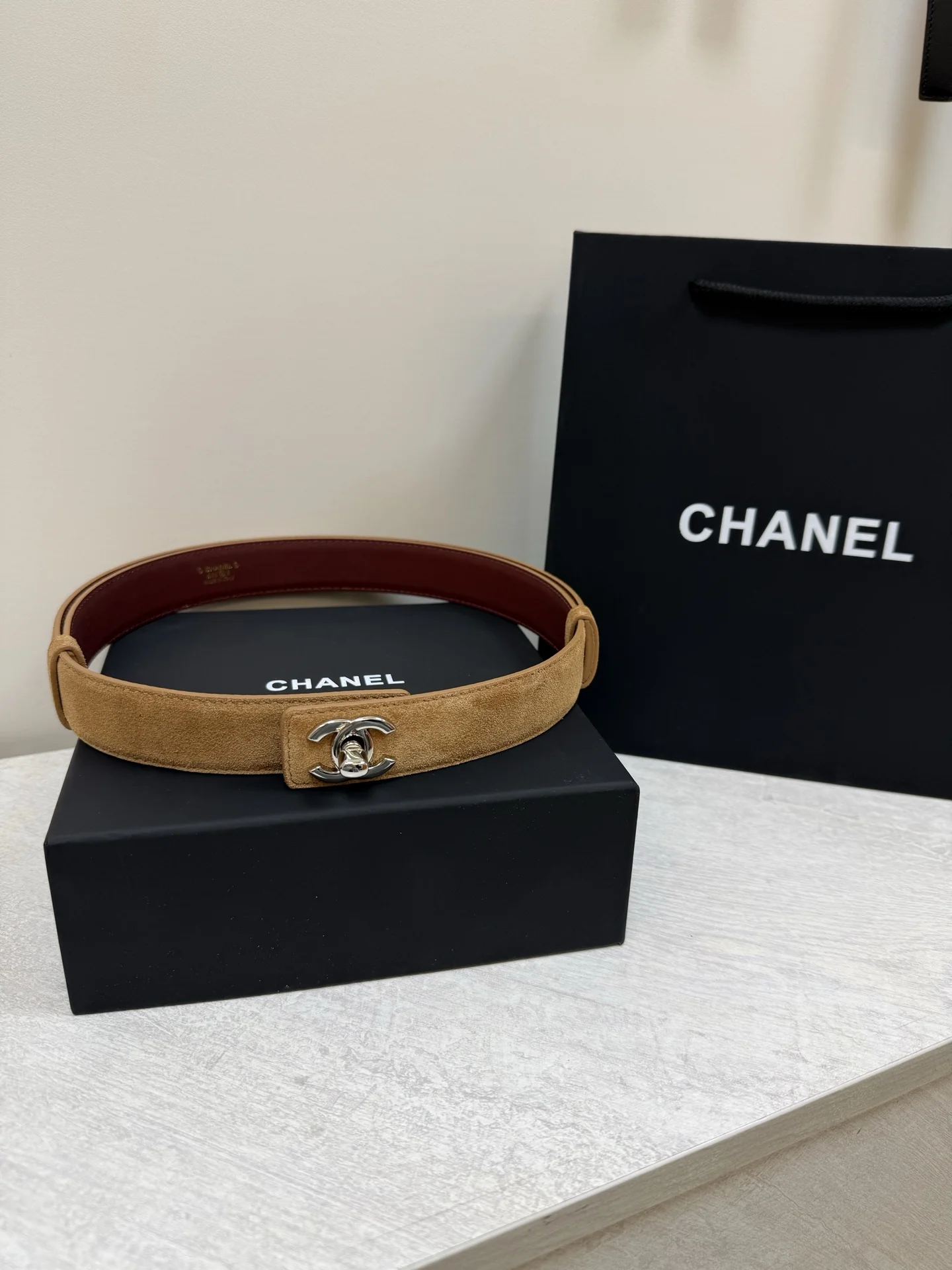 CHANEL Belts Calfskin Leather Brown-Silver A90202609070491