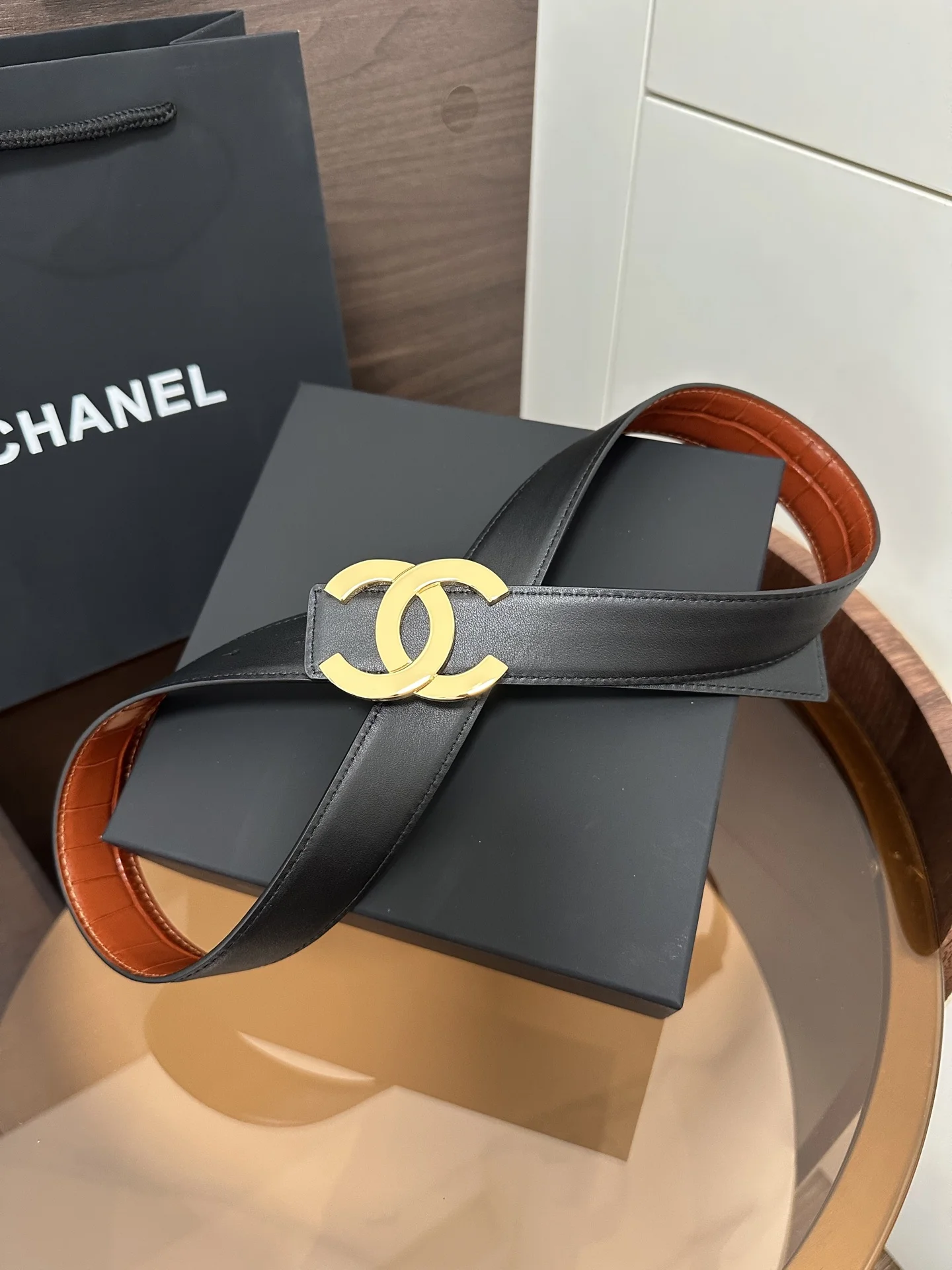 CHANEL Belts Crocodile Embossed Leather Brown-Gold 3cm Width A60202609070240 - Image 6