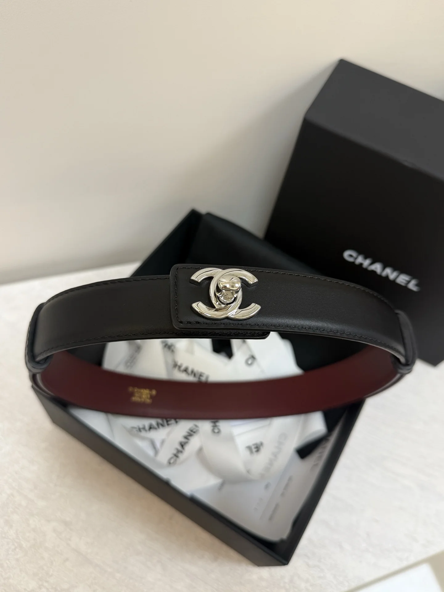 CHANEL Belts Leather Black-Burgundy A90202609070187 - Image 2