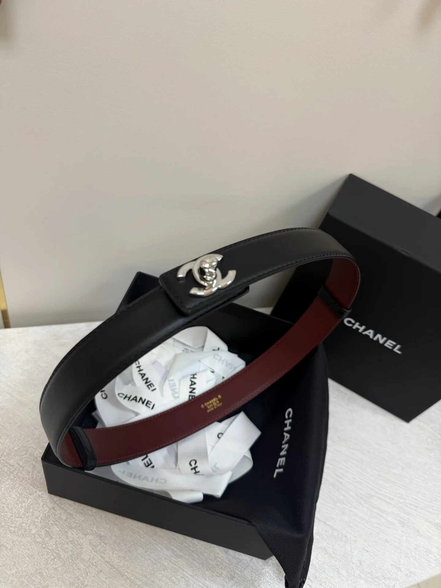 CHANEL Belts Leather Black-Burgundy A90202609070187 - Image 3
