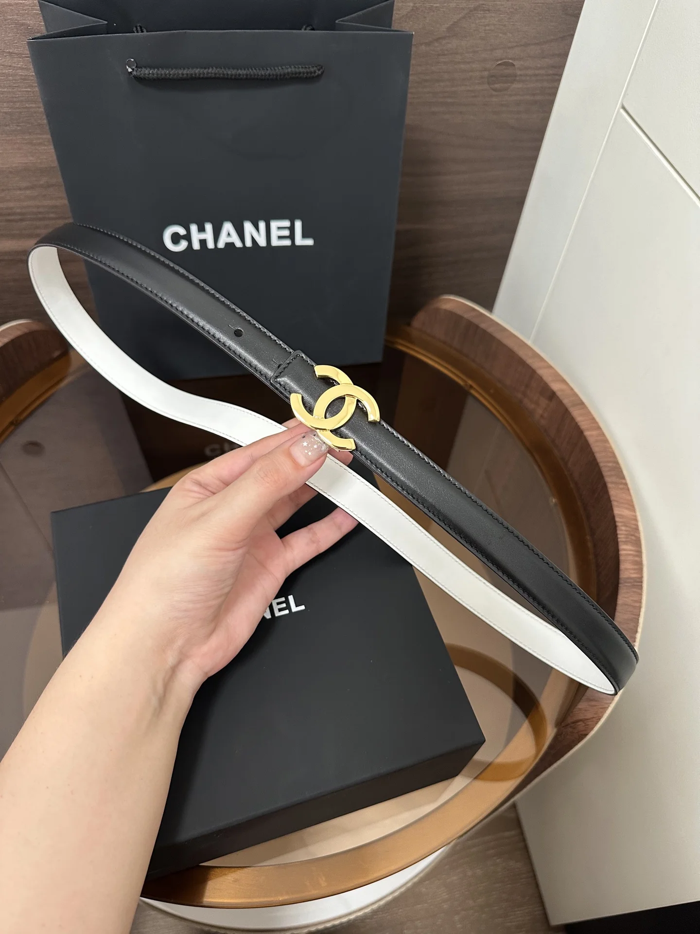 CHANEL Belts Leather Black-Gold 2cm Width A60202609070222