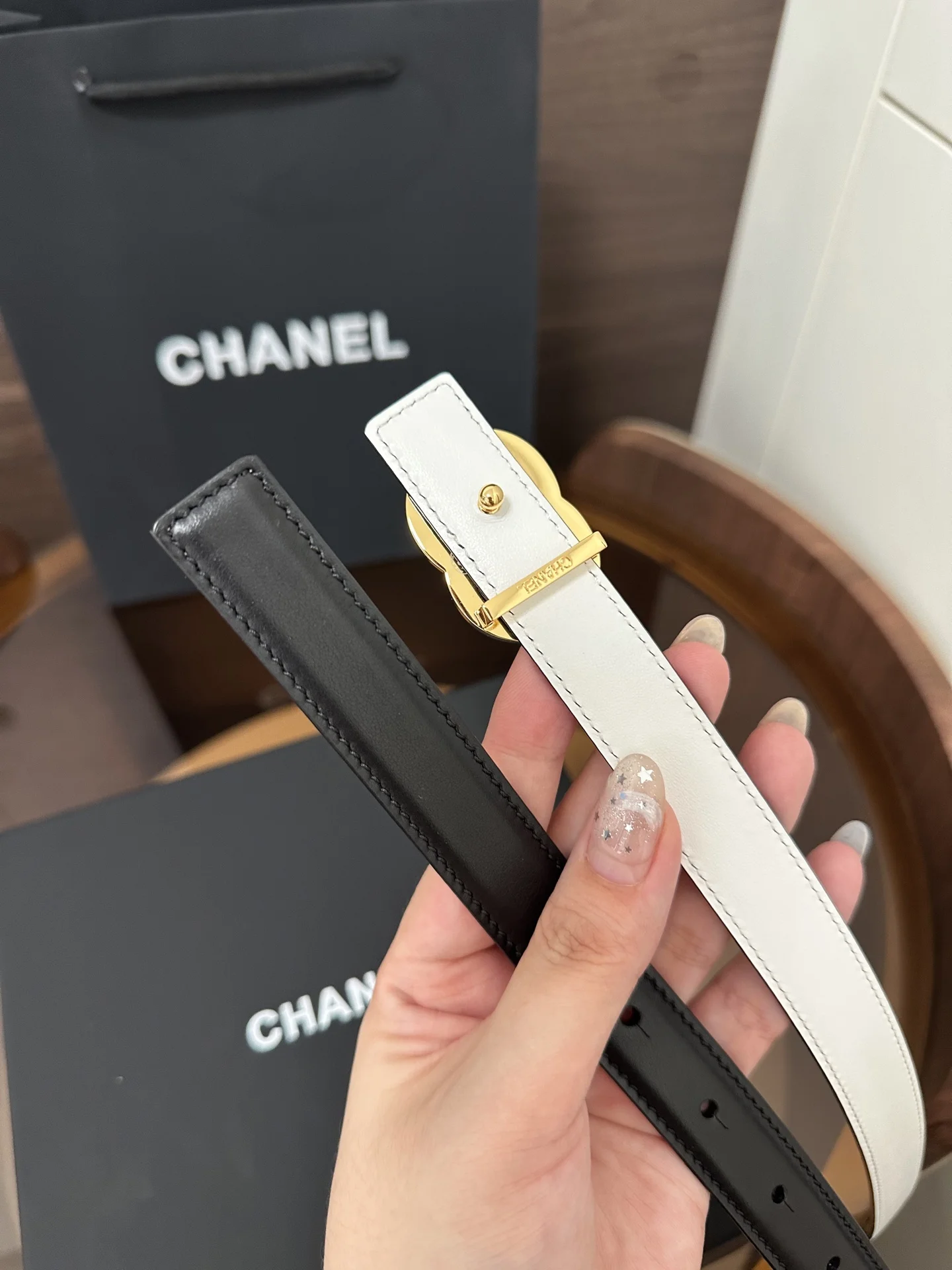 CHANEL Belts Leather Black-Gold 2cm Width A60202609070222 - Image 5