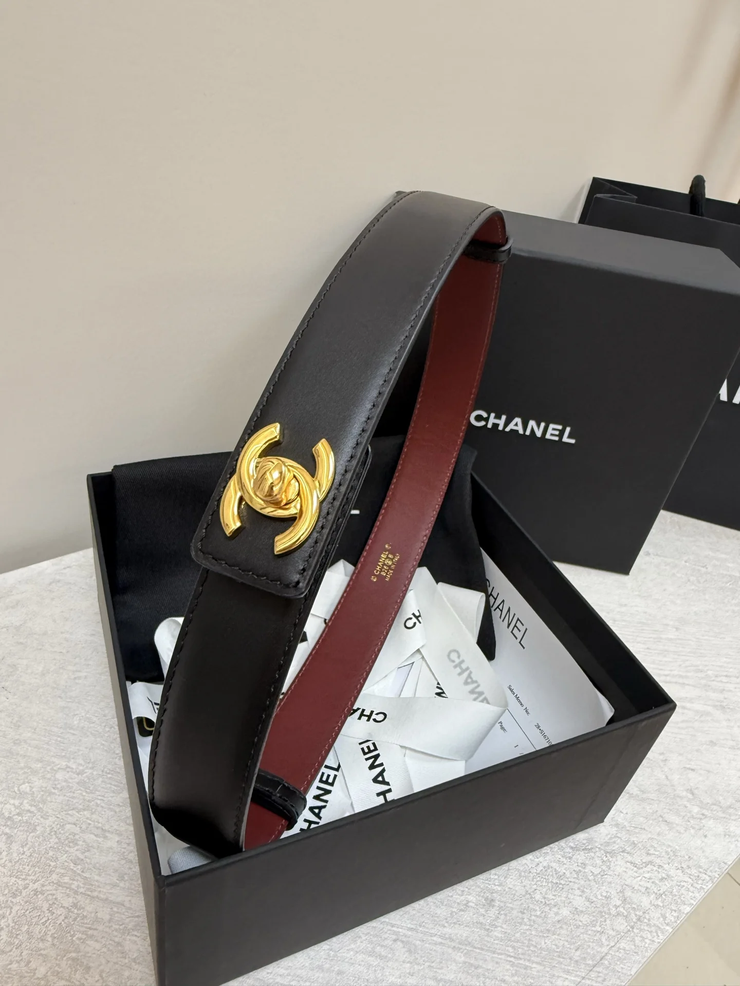 CHANEL Belts Leather Black-Gold-Red A90202609070186 - Image 2