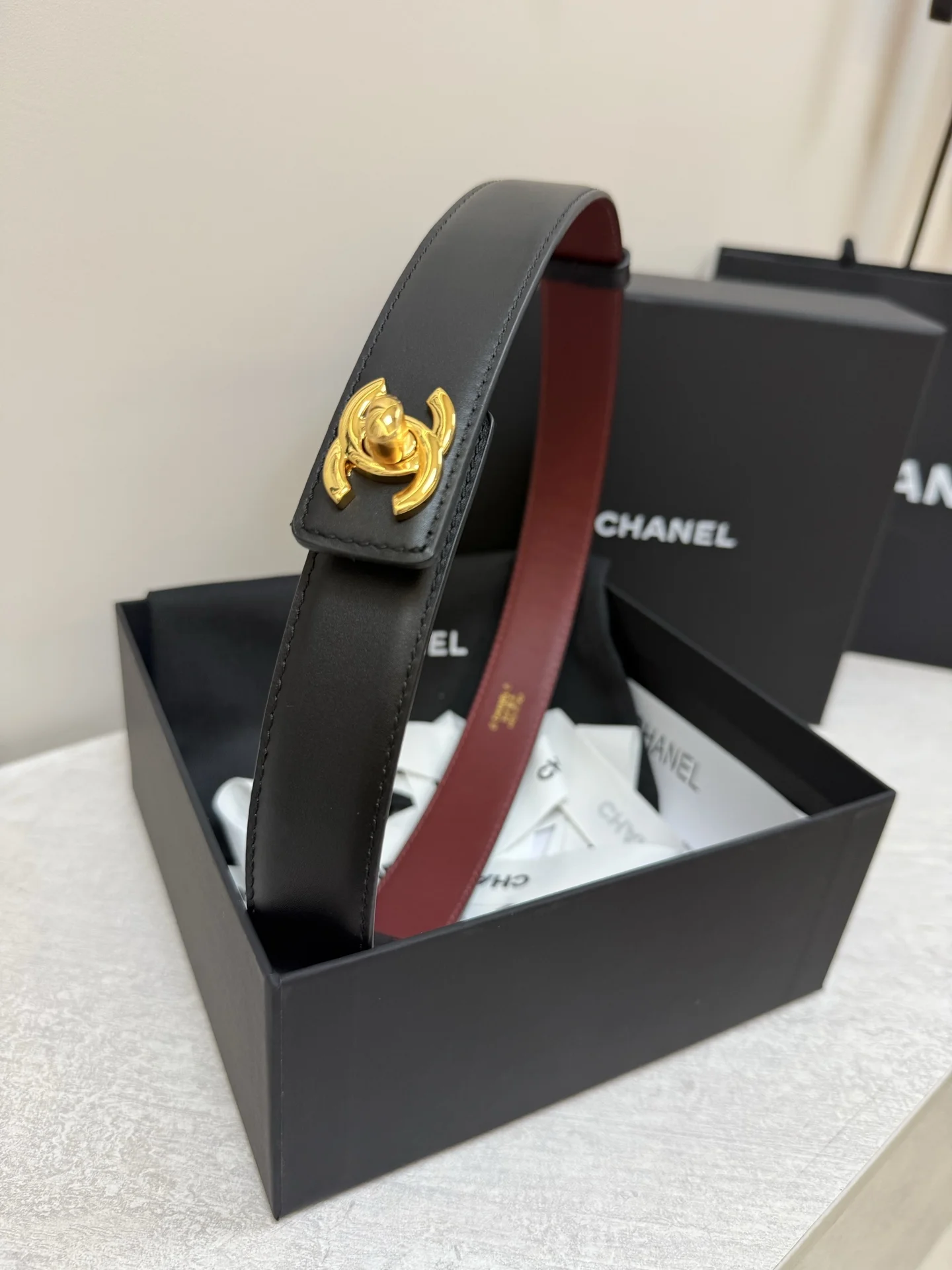 CHANEL Belts Leather Black-Gold-Red A90202609070186 - Image 3