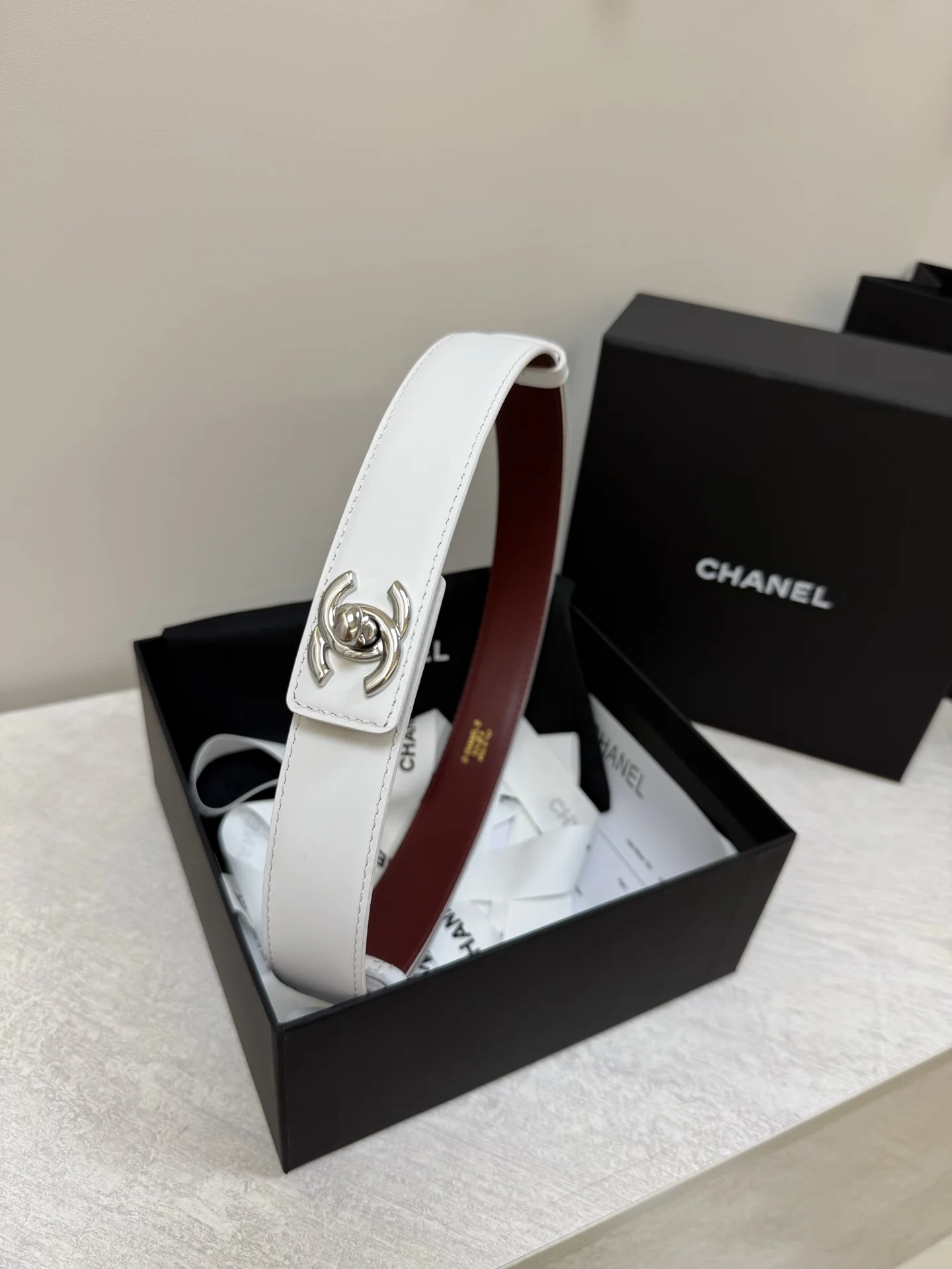 CHANEL Belts Leather White-Red A90202609070184