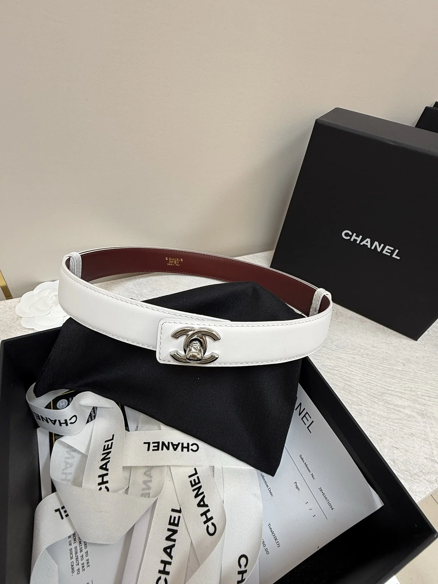 CHANEL Belts Leather White-Red A90202609070184 - Image 5
