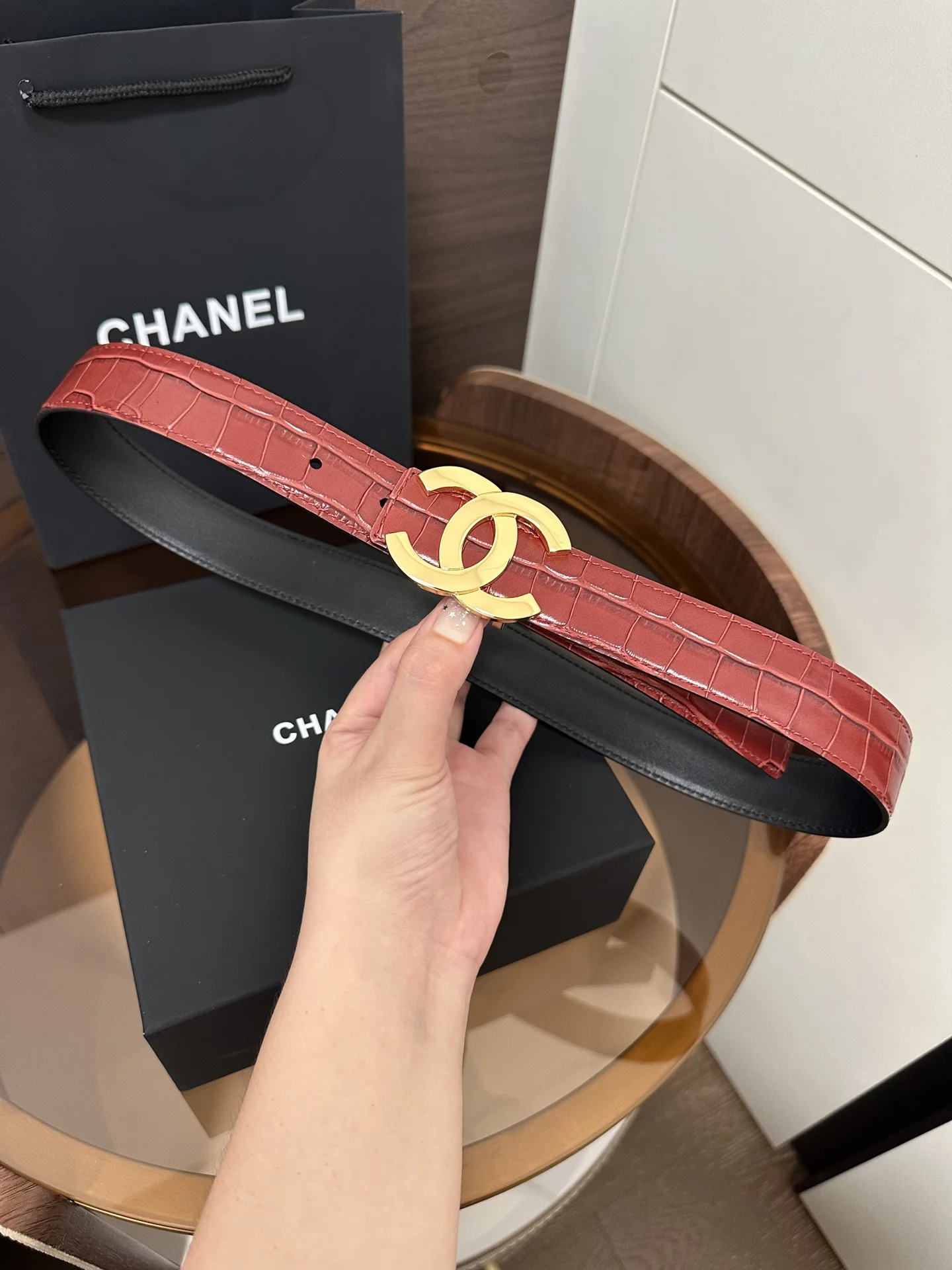 CHANEL Belts Red-Gold 3cm Width A60202609070241