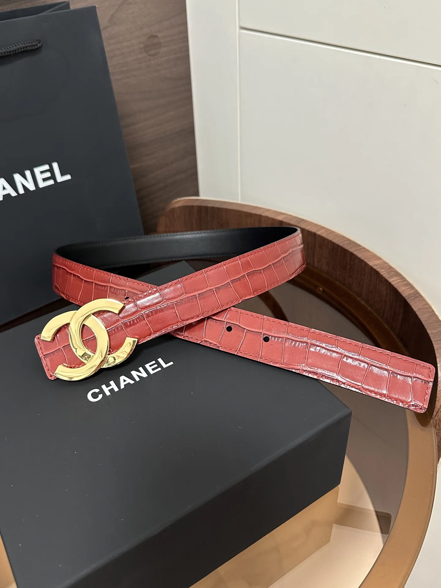 CHANEL Belts Red-Gold 3cm Width A60202609070241 - Image 3