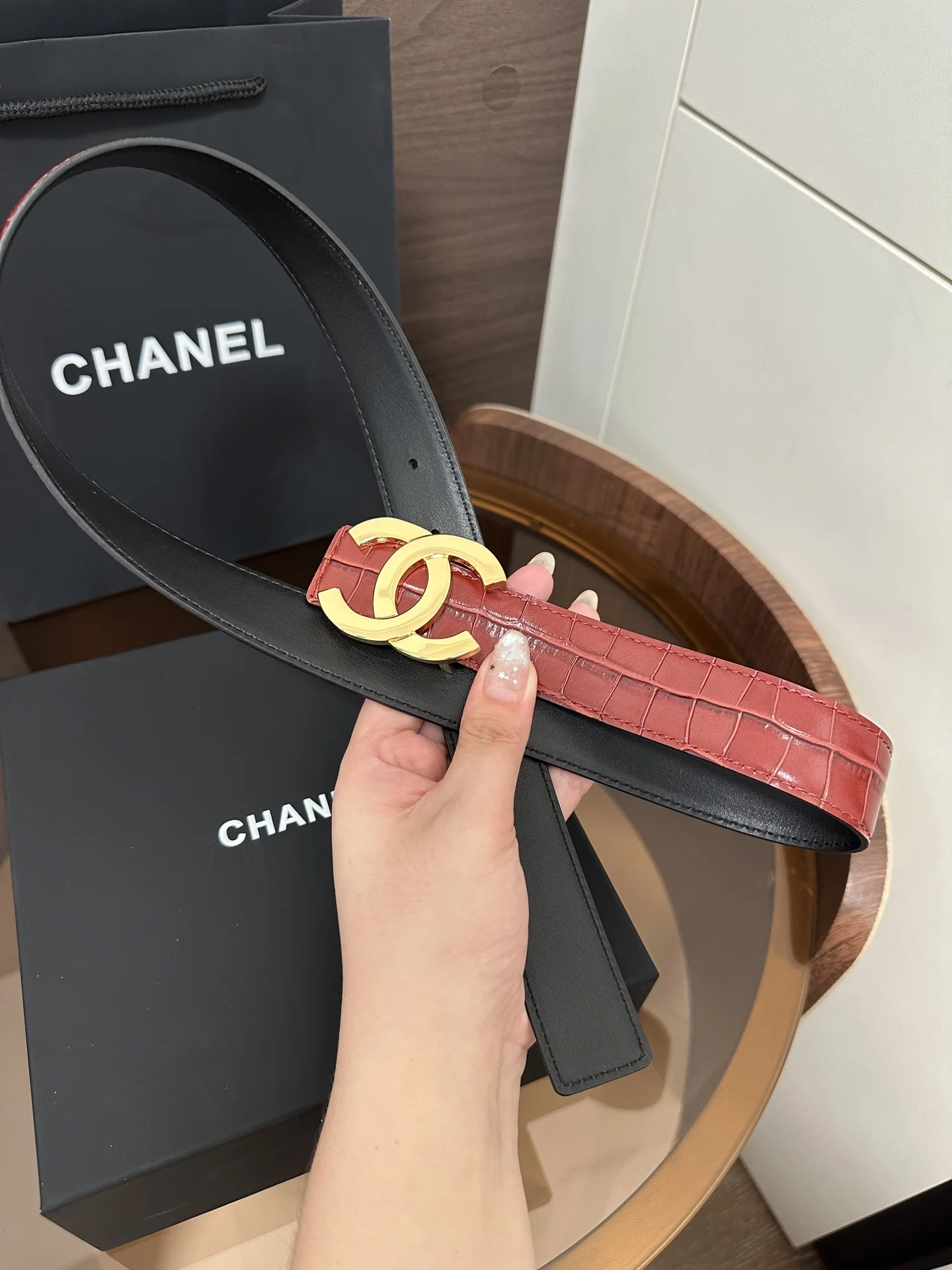 CHANEL Belts Red-Gold 3cm Width A60202609070241 - Image 4