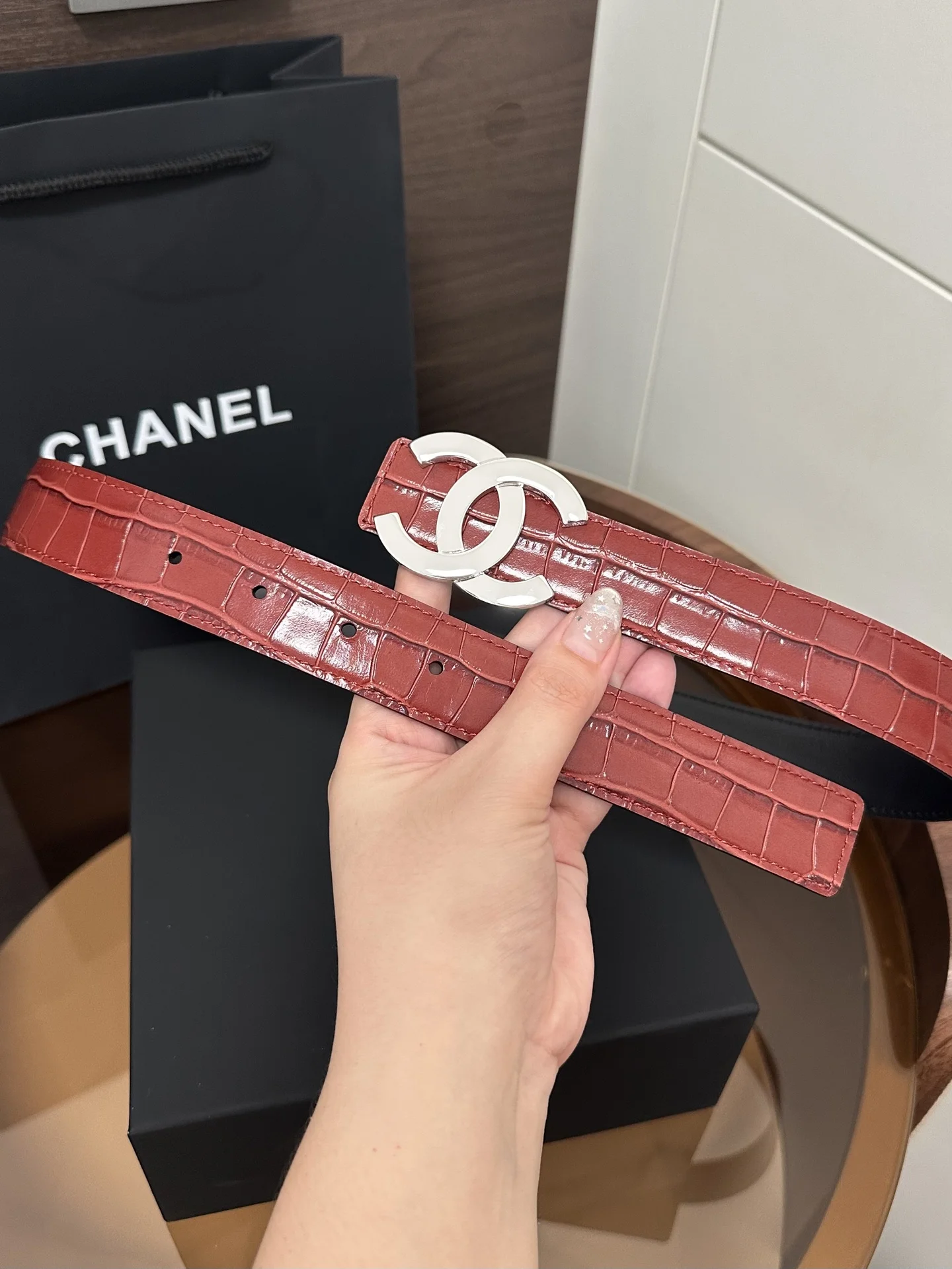 CHANEL Belts Red-Gold 3cm Width A60202609070241 - Image 7
