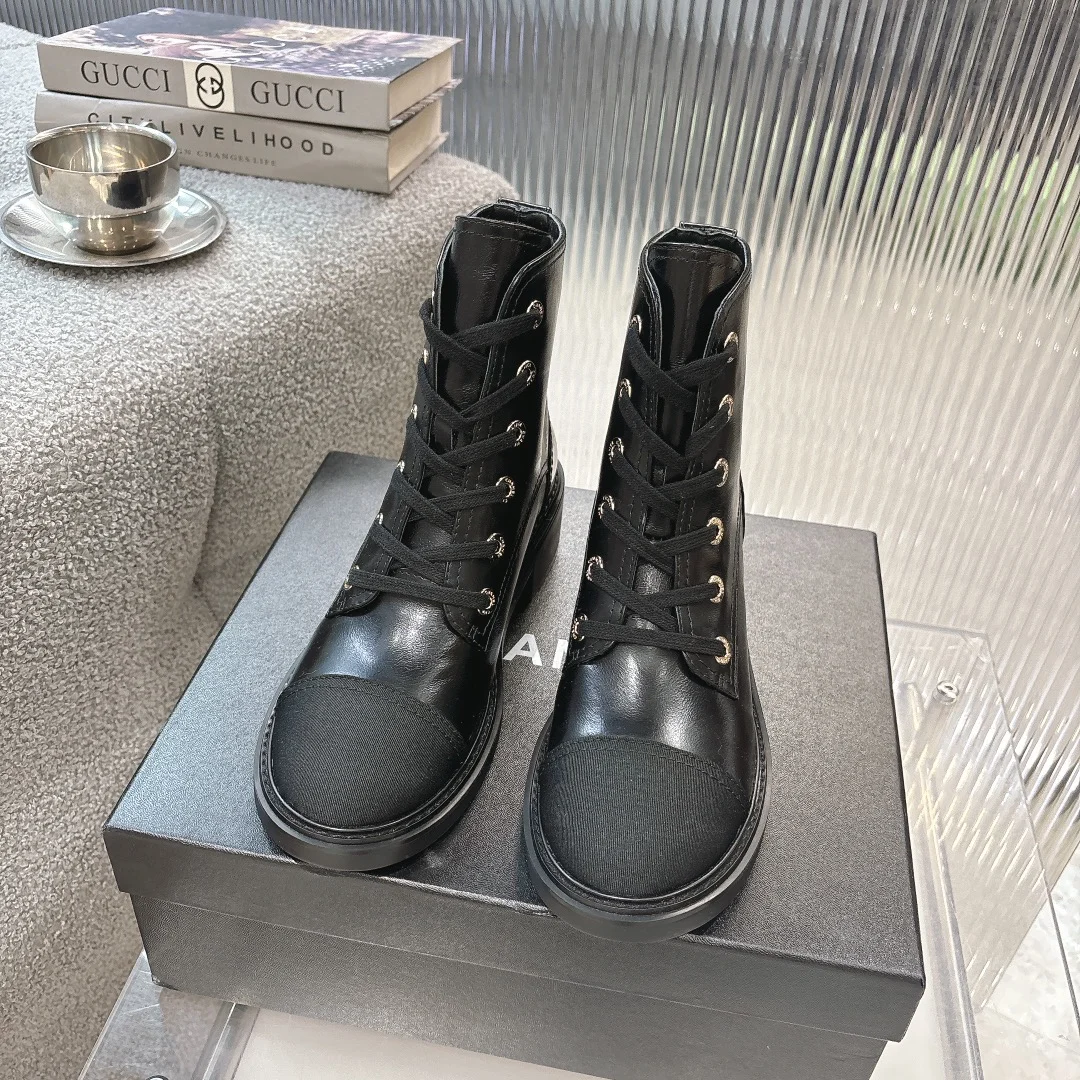CHANEL Boots Calf Leather Black EU35-41 C10202609111246