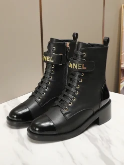 CHANEL Boots Calf Leather Black-Gold EU35-40 C10202609111247