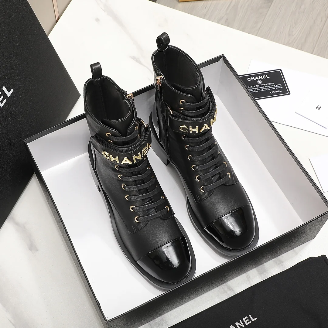 CHANEL Boots Calf Leather Black-Gold EU35-40 C10202609111247 - Image 6