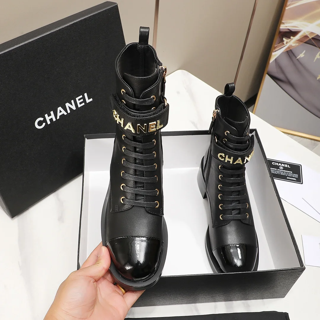 CHANEL Boots Calf Leather Black-Gold EU35-40 C10202609111247 - Image 7
