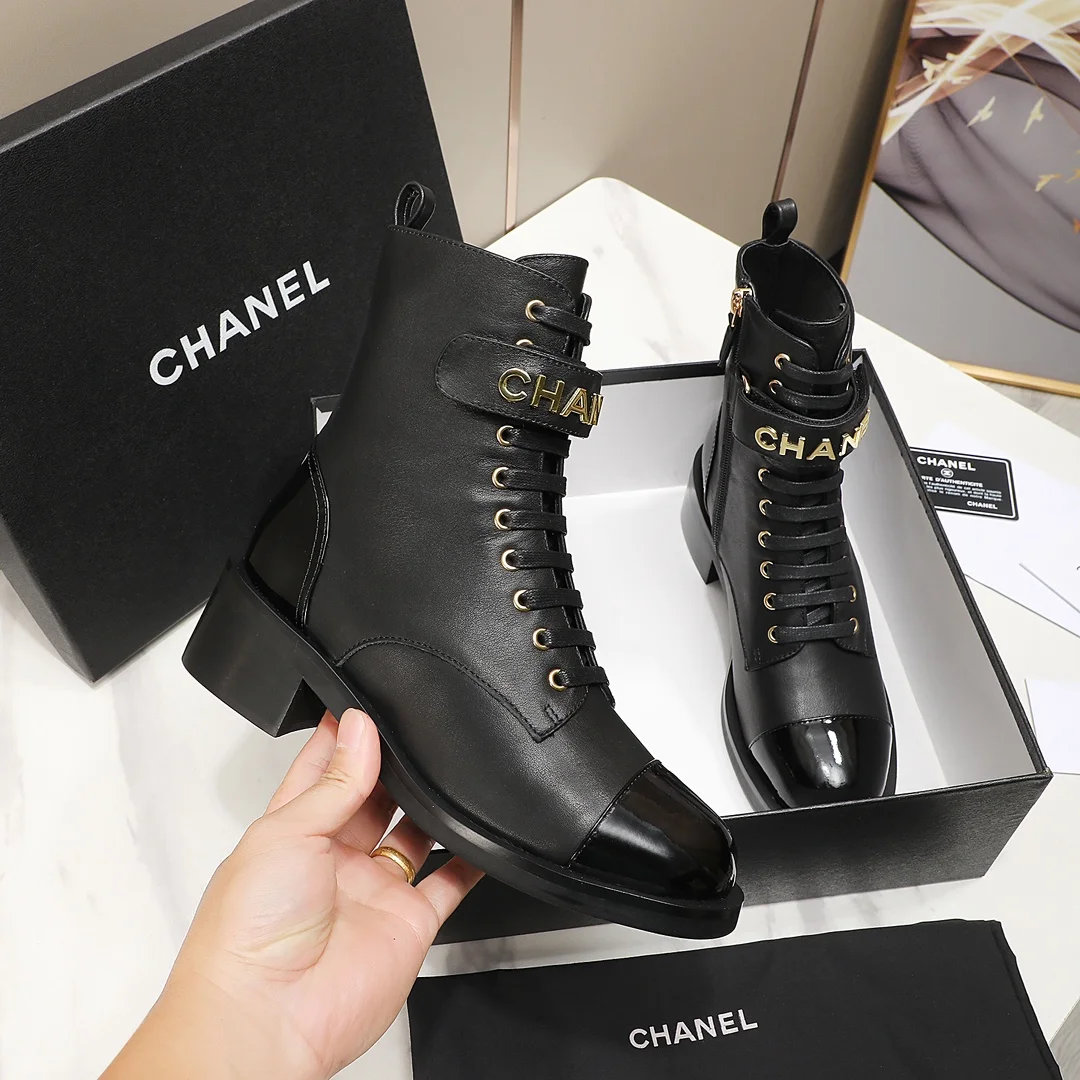 CHANEL Boots Calf Leather Black-Gold EU35-40 C10202609111247 - Image 8