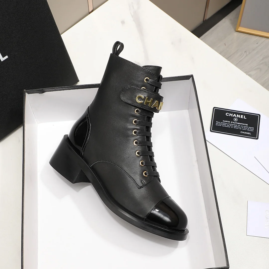 CHANEL Boots Calf Leather Black-Gold EU35-40 C10202609111247 - Image 9