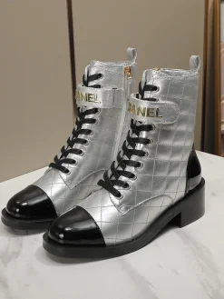 CHANEL Boots Calf Leather Silver-Black EU35-40 C10202609111254